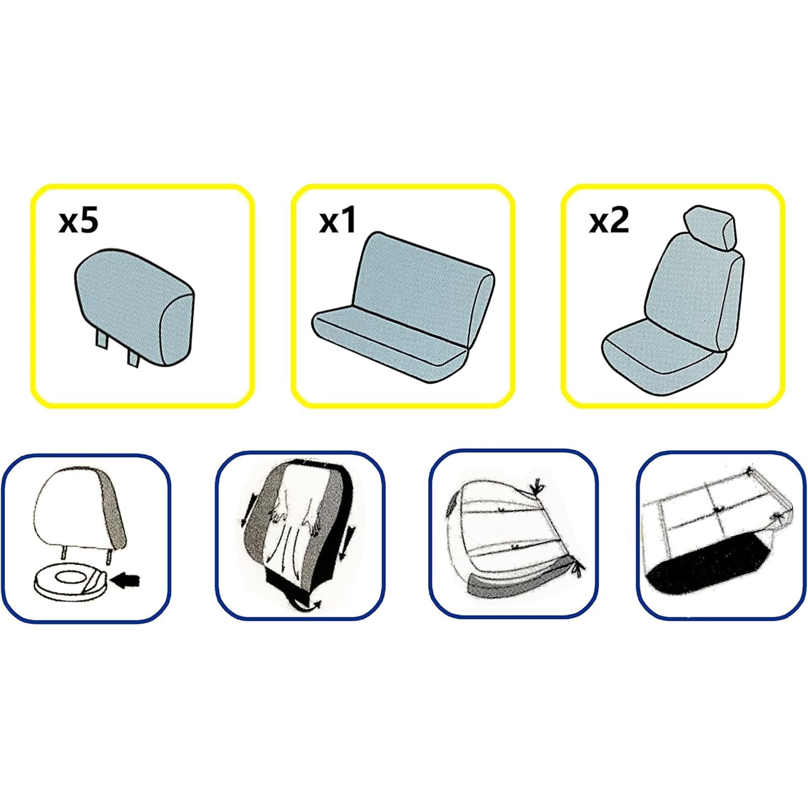 5 Funda para Asiento de Coche,Juego Completo Universal,Poliéster 100%, Transpirable y Comodo con Color Azul,Rojo,Gris y Negro (Azul)