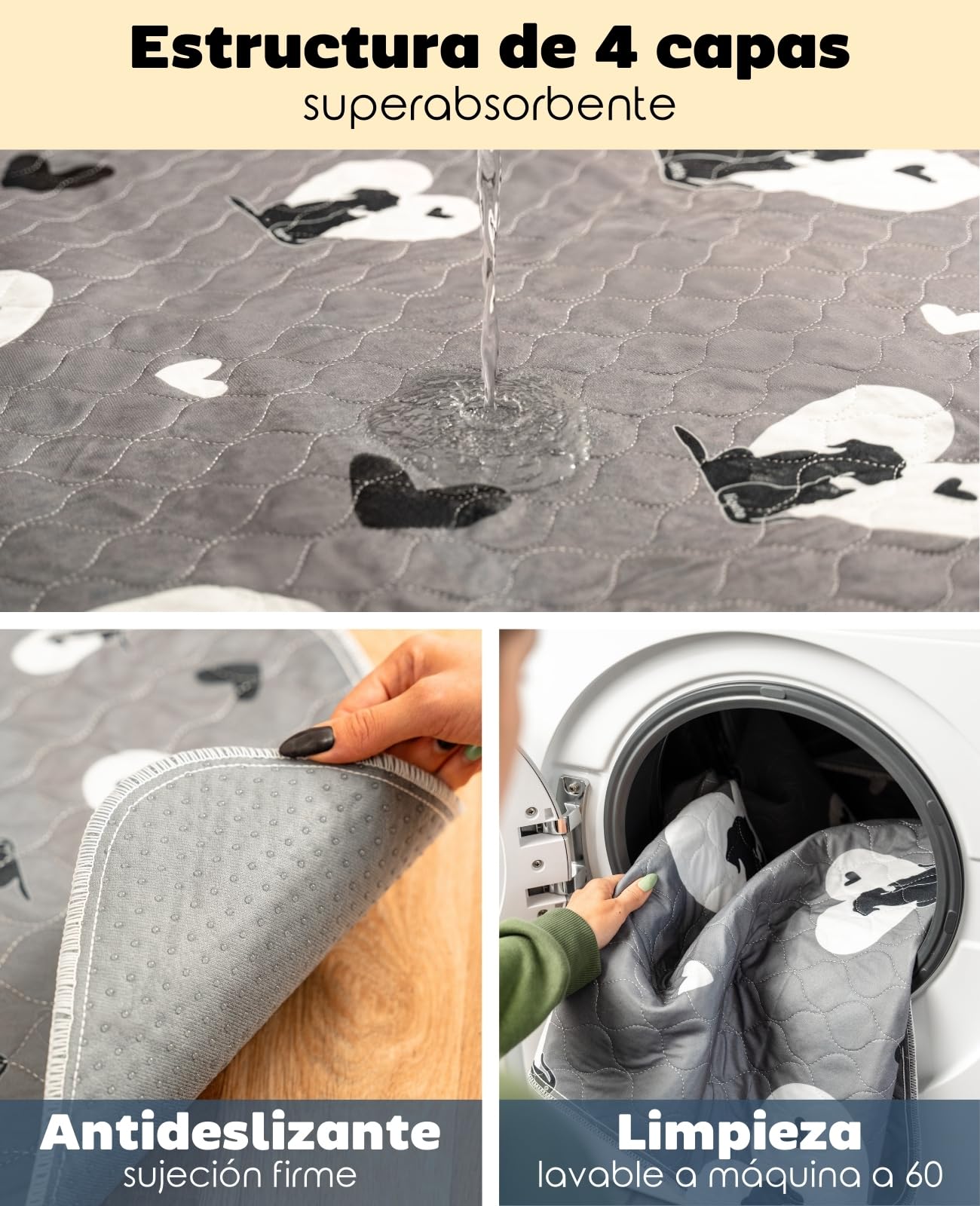 lionto Alfombrillas Reutilizables para Cachorros, 2 uds, 183x183 cm, Lavables hasta 90°C, súper absorbentes, Antideslizantes, para Perros Mayores, 4 Capas, ecológicas, Gris