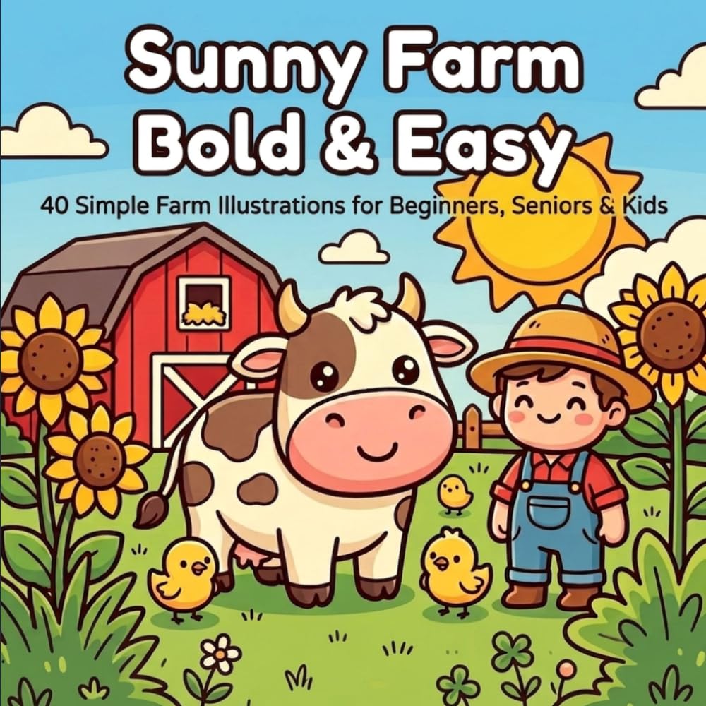 Sunny Farm Bold & Easy: 40 Simple Farm Illustrations for Beginners, Seniors & Kids (Bold and Easy)