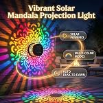 Seven-Color Changing Solar Mandala Projection Wall Light, Decorative Solar Mandala Lights, Outdoor Waterproof Metal Fence Lights for Yard Garden Post Patio Backyard Decor