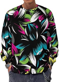 Abstract Floral Neon Flowers Men's Crewneck Sweatshirt Long Sleeve Casual Pullover Sweater T-shirt Lightweight Tops