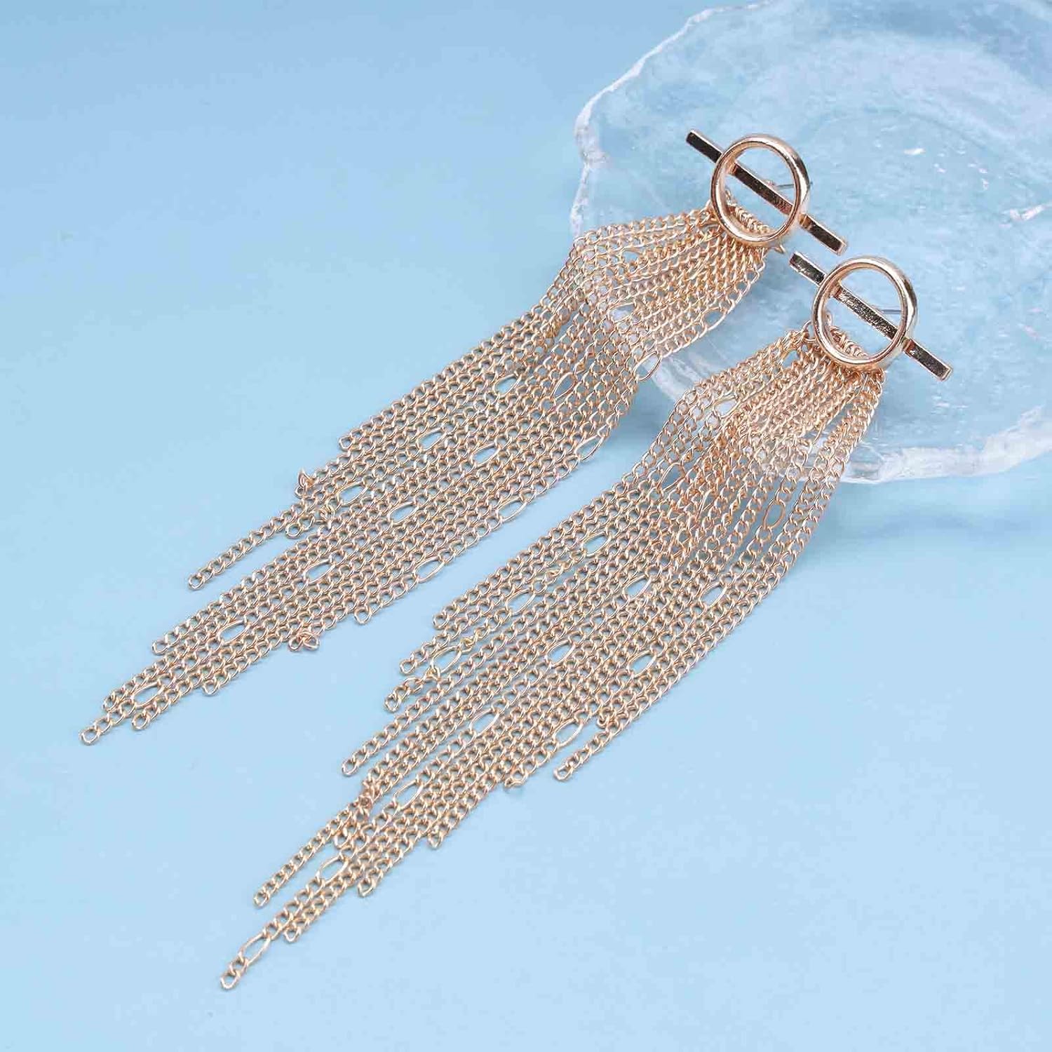 Andelaisi Punk Chain Tassel Earrings Gold Long Chain Drop Earrings Vintage Tassel Chain Dangle Earrings Geometric Circle Bar Earrings Jewelry for Wedding Party - Image 6