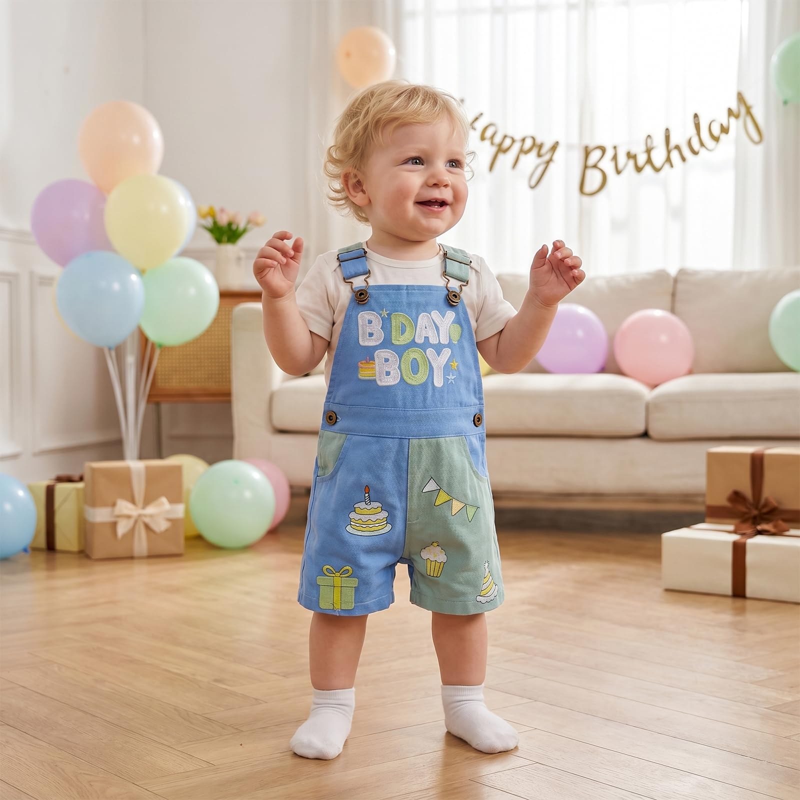 Salopette corte per bambini per bambini e bambine, salopette per bambini, vestiti estivi con lettera e torta, ricamo, bretelle, pantaloncini cargo da 1 a 4 anni