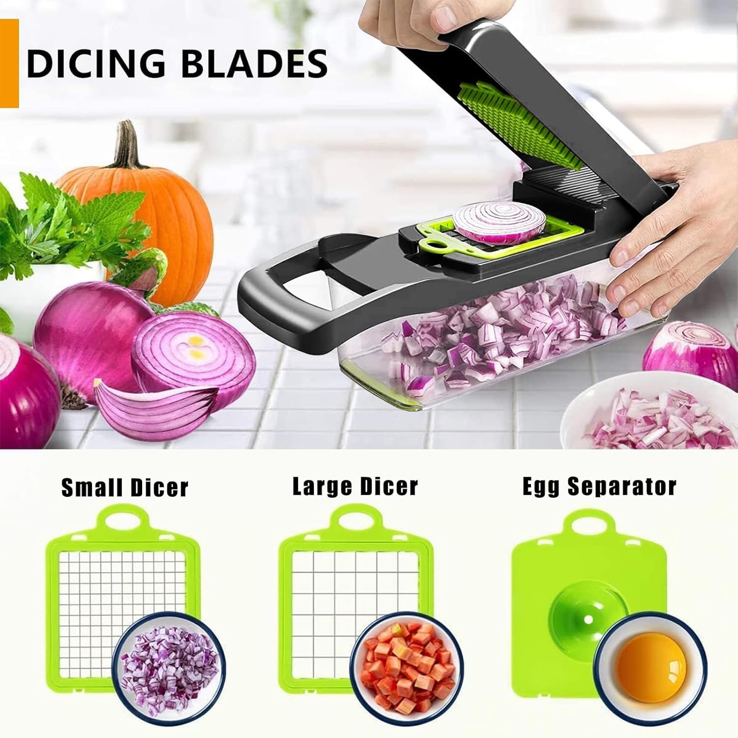 VALIDO 16 in 1 Veggie Slicer Multifunctional Vegetable Chopper Cutter Mandoline Slicer, Versatile Kitchen Tool with Interchangeable Blades, Colander Basket and Storage Container 3