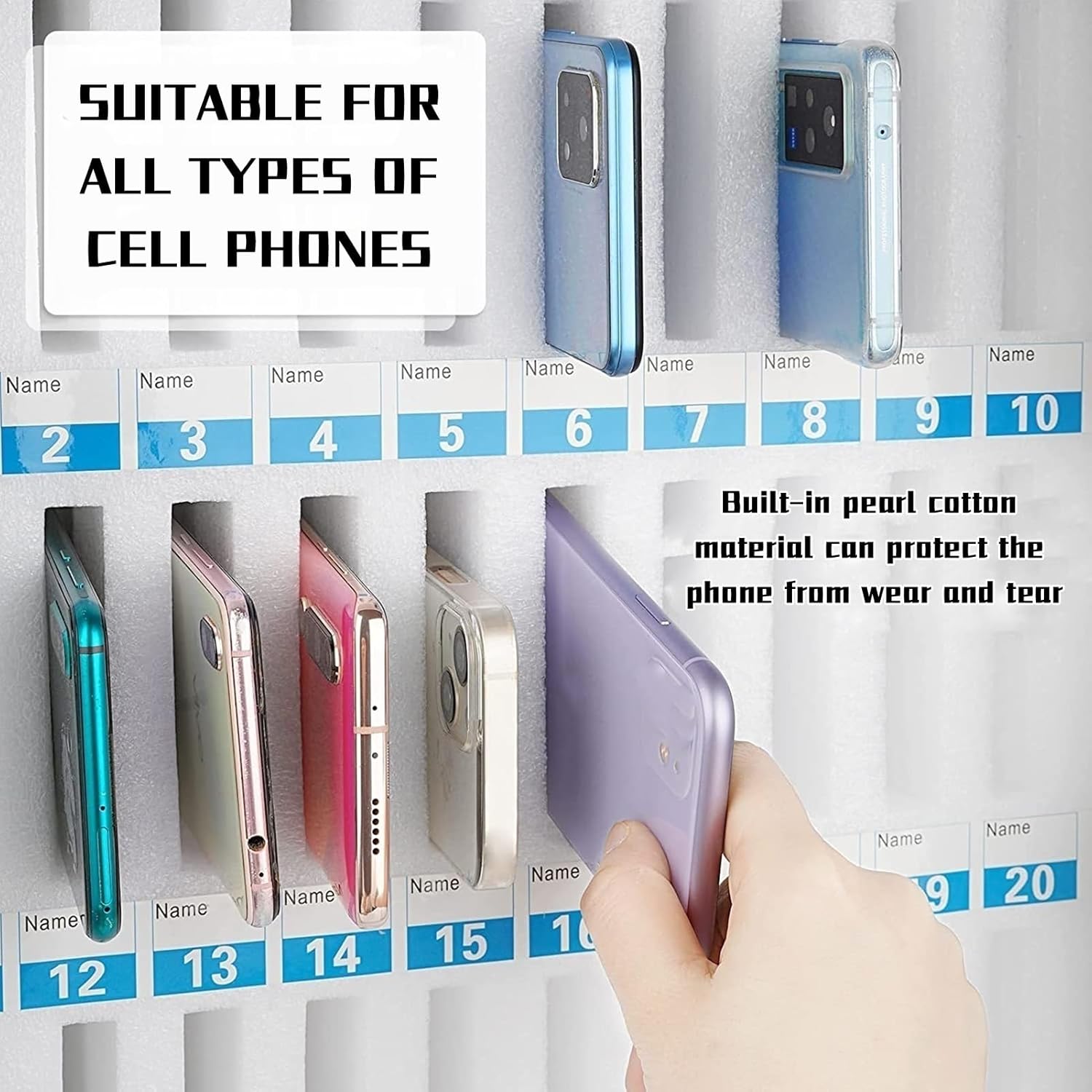 Mobile Phone Storage Box Transparent Acrylic Mobile Phone Security Locker with Key,Silver Aluminum Alloy Cell Phone Storage Locker Box with Portable Handle, Key Lock & Handwritten Tags, Wall