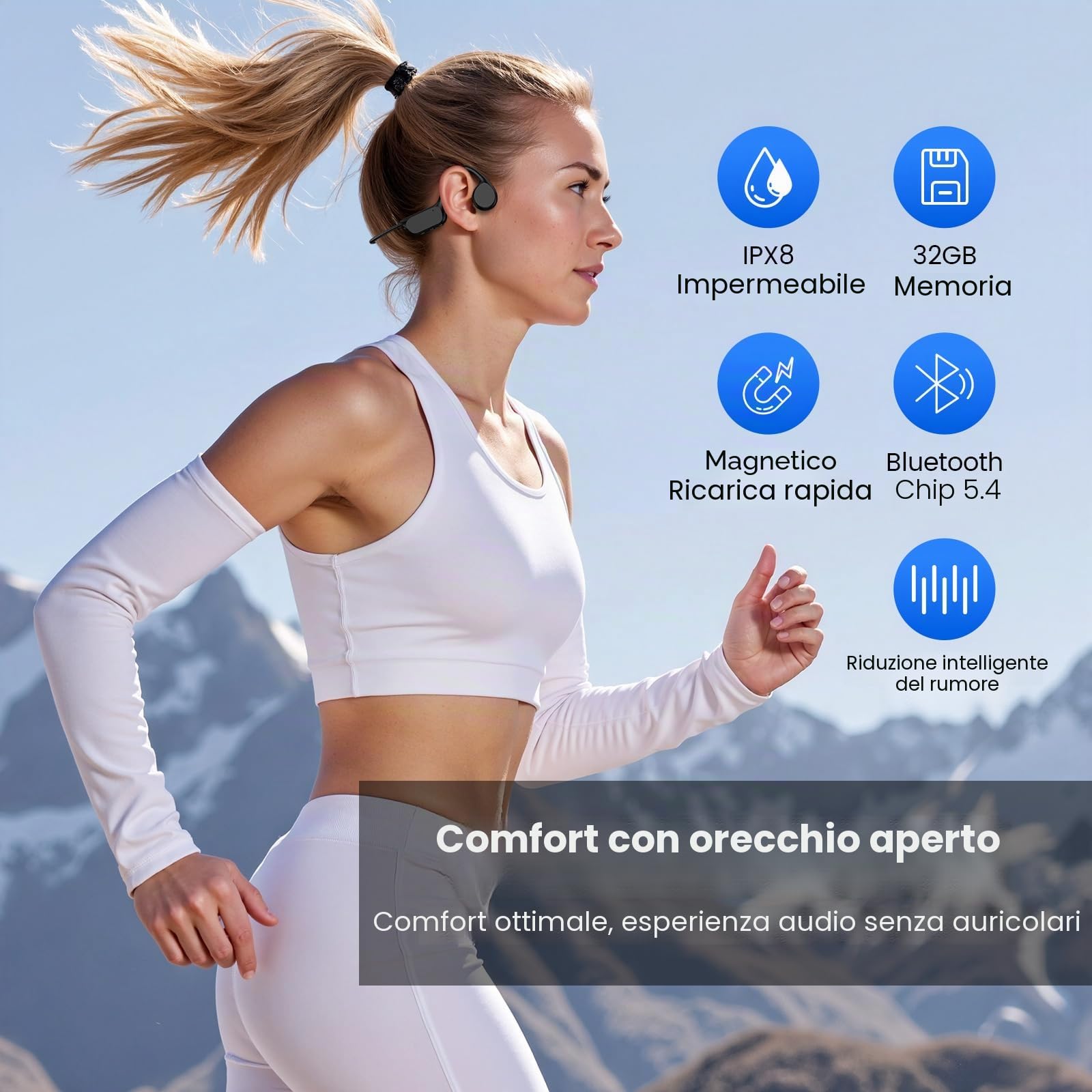 Cuffie per il nuoto, cuffie a conduzione ossea Bluetooth 5.4, IPX8 impermeabili, memoria integrata 32G cuffie sportive, cuffie subacquee open-ear senza fili con lettore MP3 per nuoto, corsa