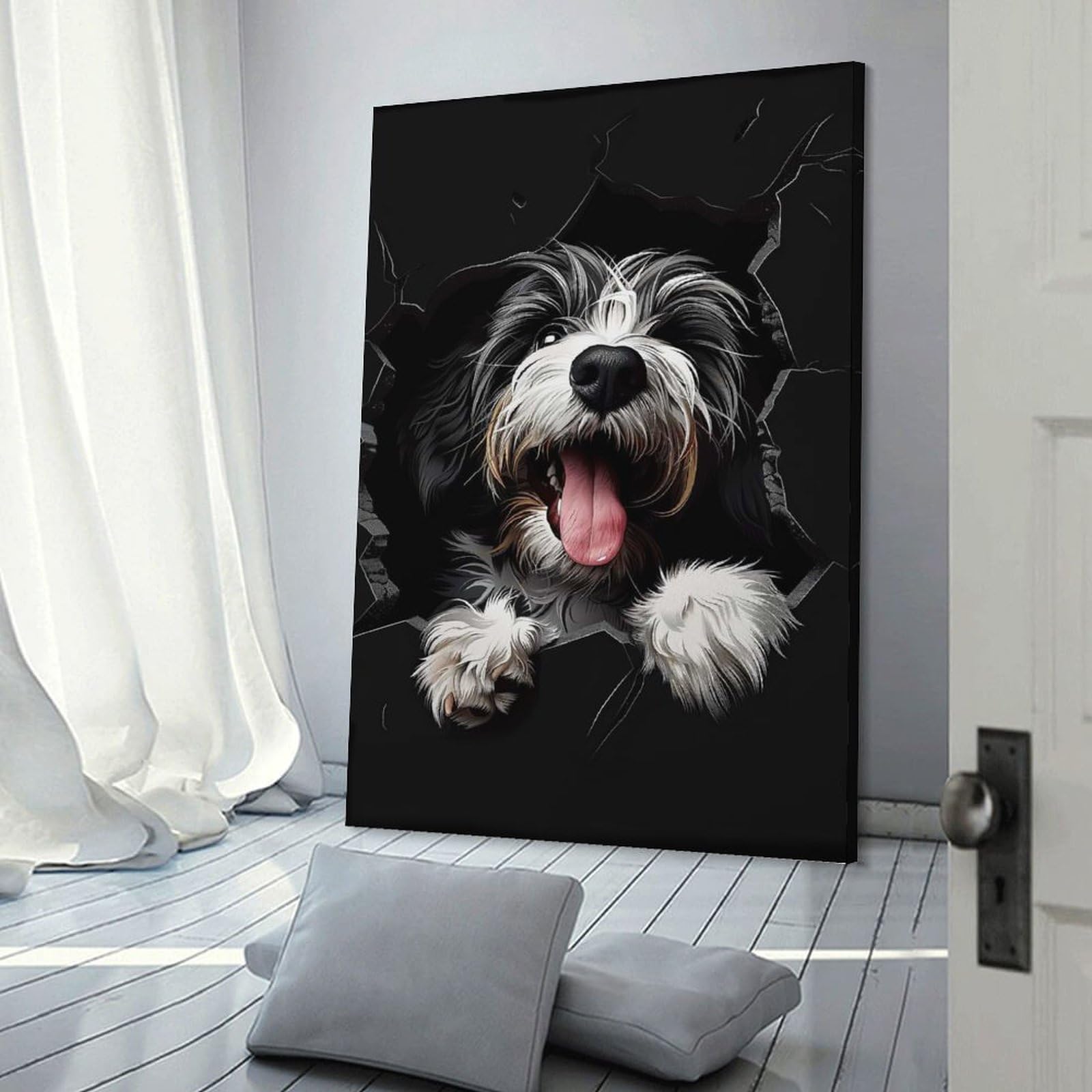 Junmoney Bearded Collie Canvas Wall Picture 24x36inch(60x90cm), for Contemporary Homes, Apartments Or Offices, Wall Decor with Flexible Room Appeal