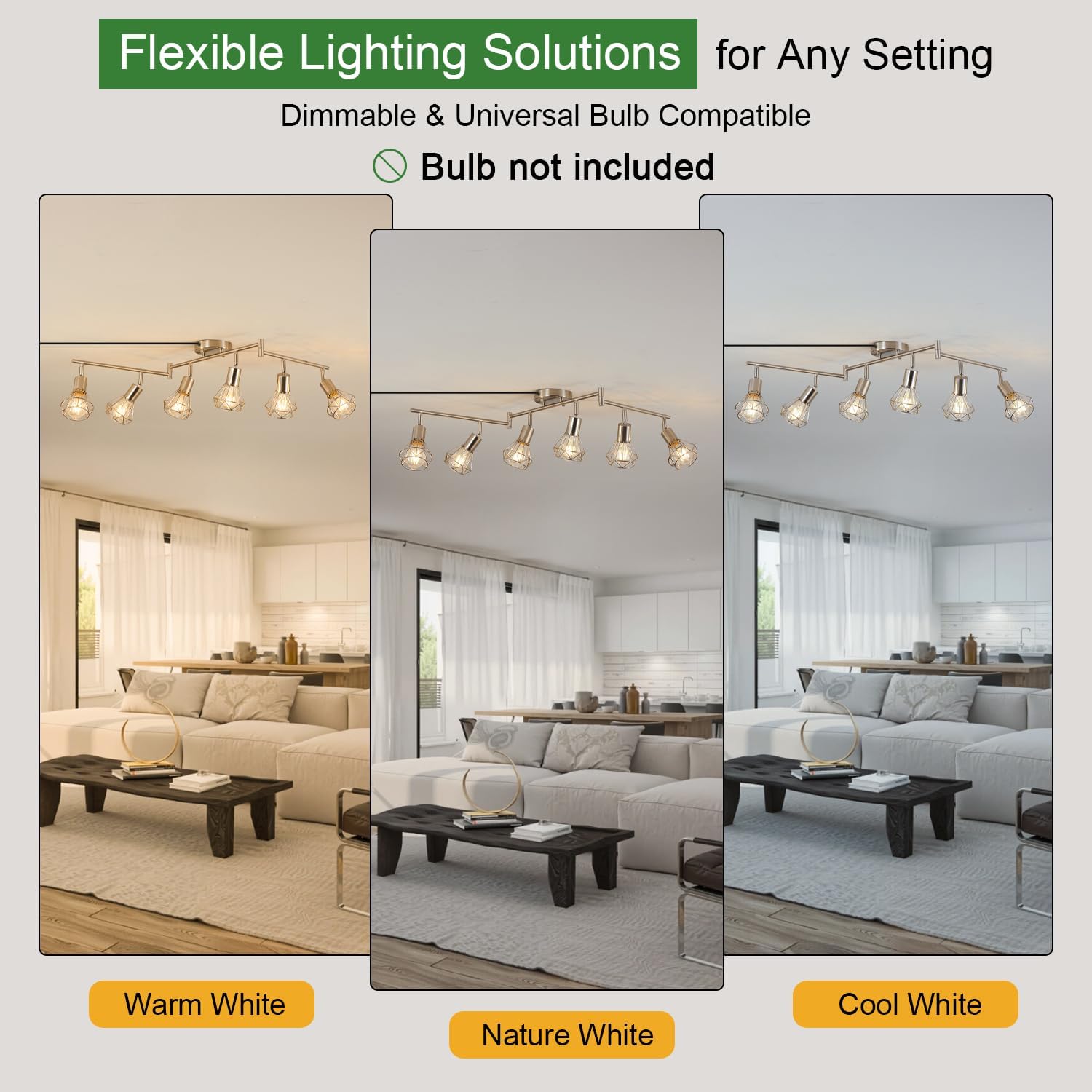 6 Light Plug in Ceiling Light Track Lighting Fixture,19.6tf Long Cord with On/Off Switch Modern Farmhouse Track Light Fixture for Livingroom Bedroom Kitchen E26 Base