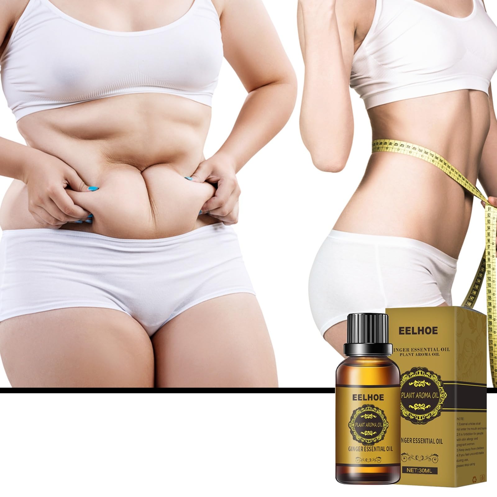 3Pcs Belly Drainage Ginger Oil, Lymphatic Drainage Massage Ginger Essential Oil for All Skin.