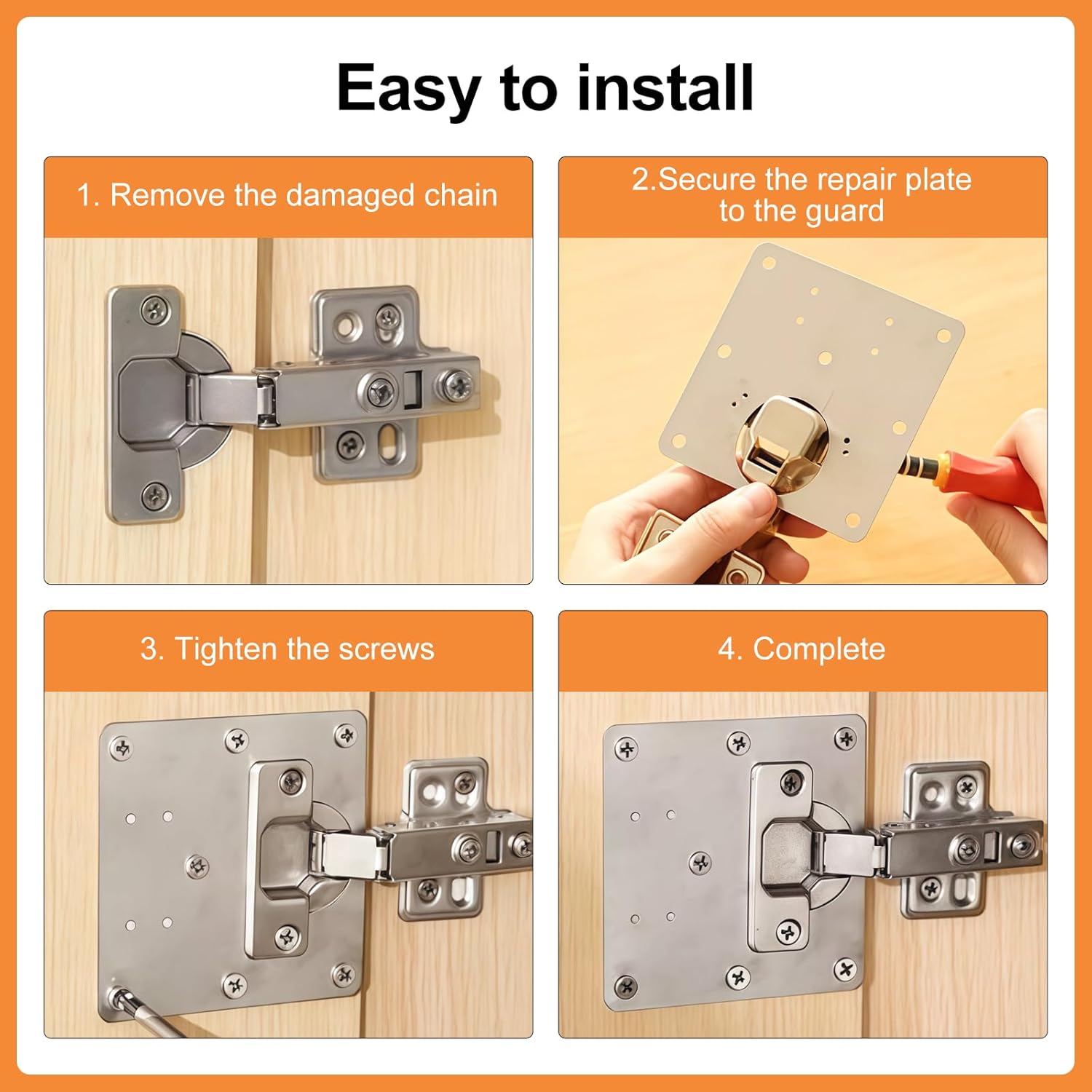 Pack of 12 Hinge Repair Plate in Wide Square and U Shape, Repair Piece for Side Hinge Plate, Cabinet Door Hinge Repair Kit with Screws, Stainless Steel Repair Plate for Doors, Windows