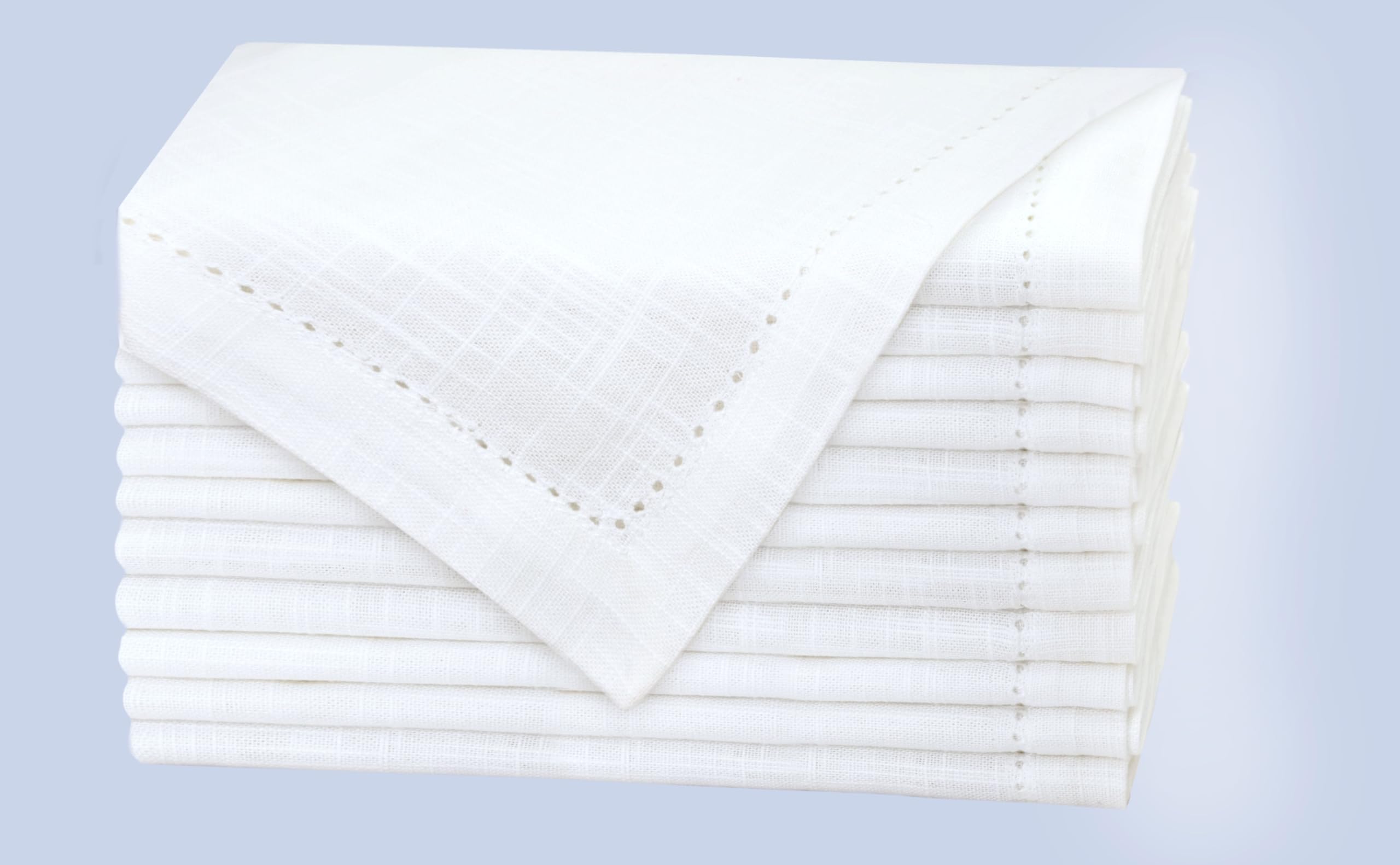 COTTON CRAFT White Hemstitch Dinner Napkins - 12 Pack Cotton Cloth Napkins