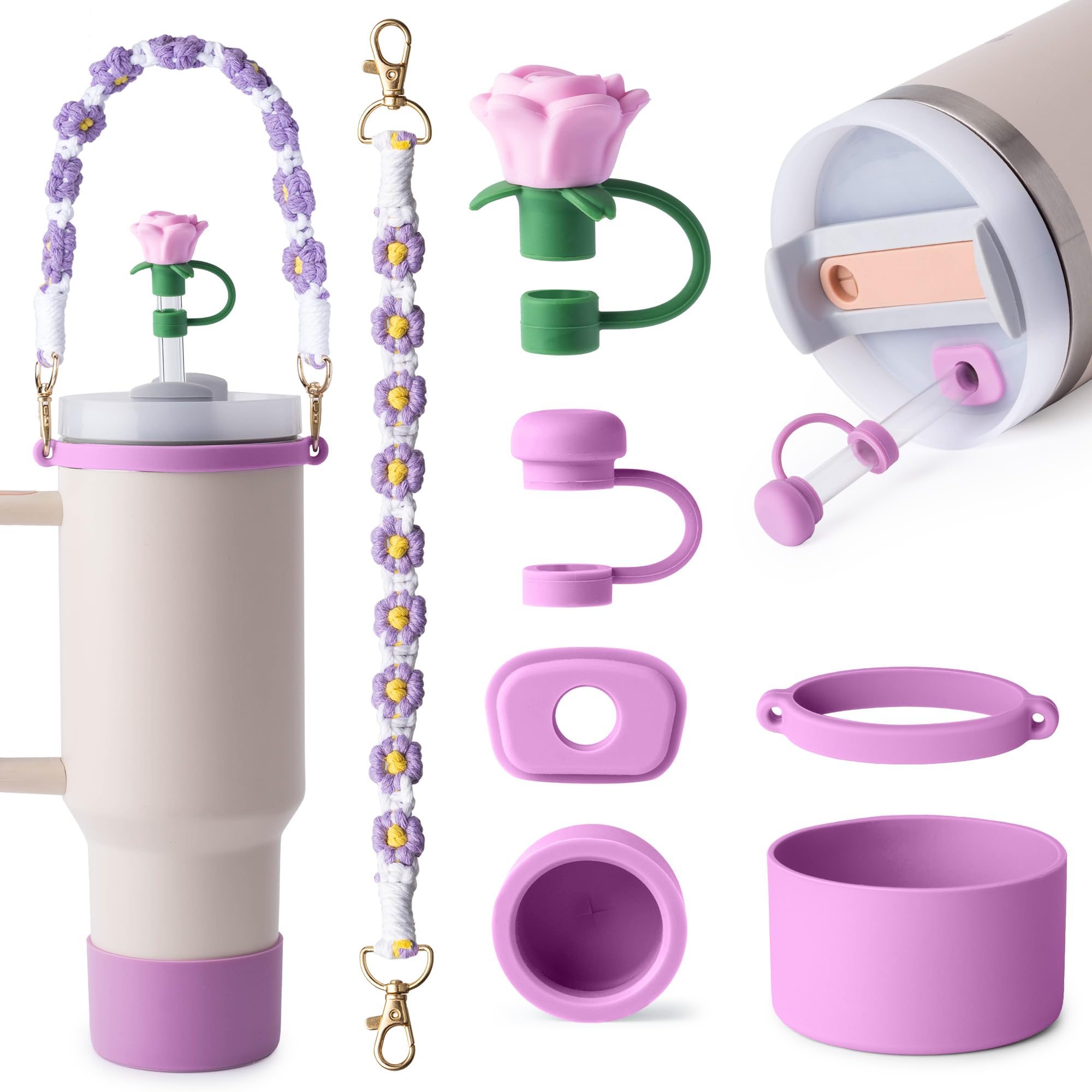 10PCS Stanley Cup Accessories, Stanleys Accessories | 2PCS Bow Straw Covers, 1 Cute Bow Handle Charm, 2 Set of 3 Silicone Spill-Proof Stoppers, 1