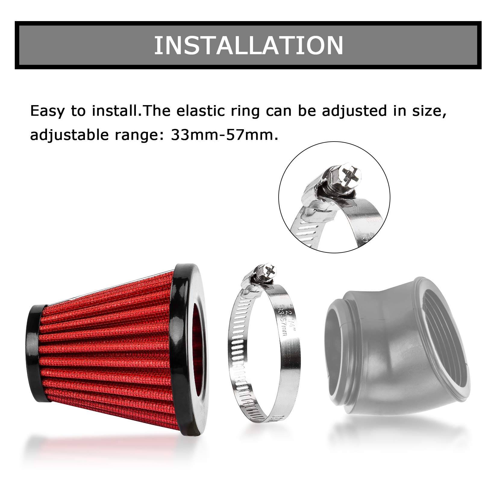 Filtro Aria A Cono 45-48 Mm Per Scooter, Motocross, Pocket Bike - Rosso, Universale - Foto 5