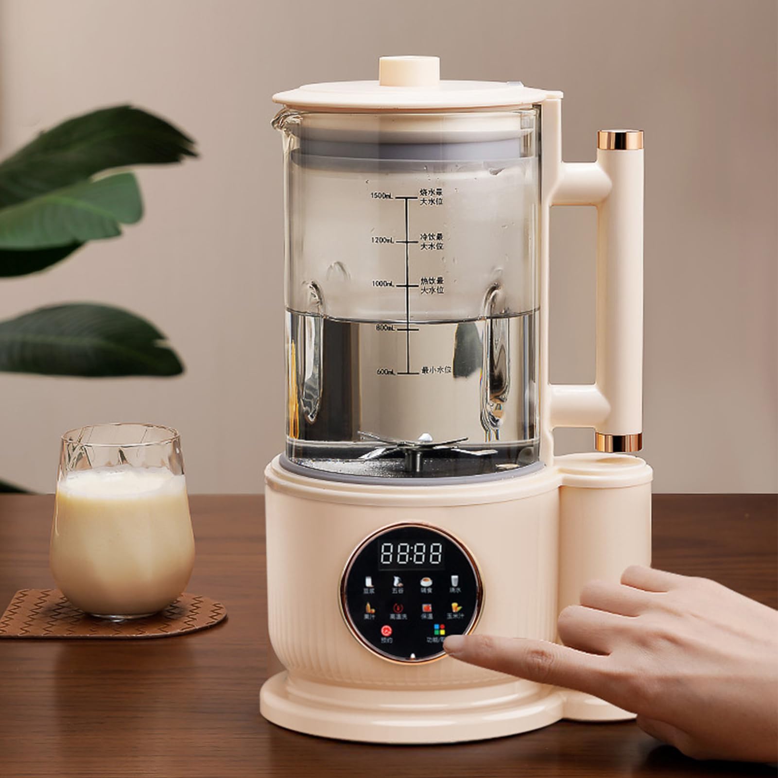 Sojamilchbereiter, 1,5 L Nussmilchbereiter mit 12 Edelstahlklingen, Verzögerungsstart, Kochen, Warmhalten, Automatische Reinigung, Mixer für Mandeln, Hafer, Kokosnuss (EU-Stecker 220 V)