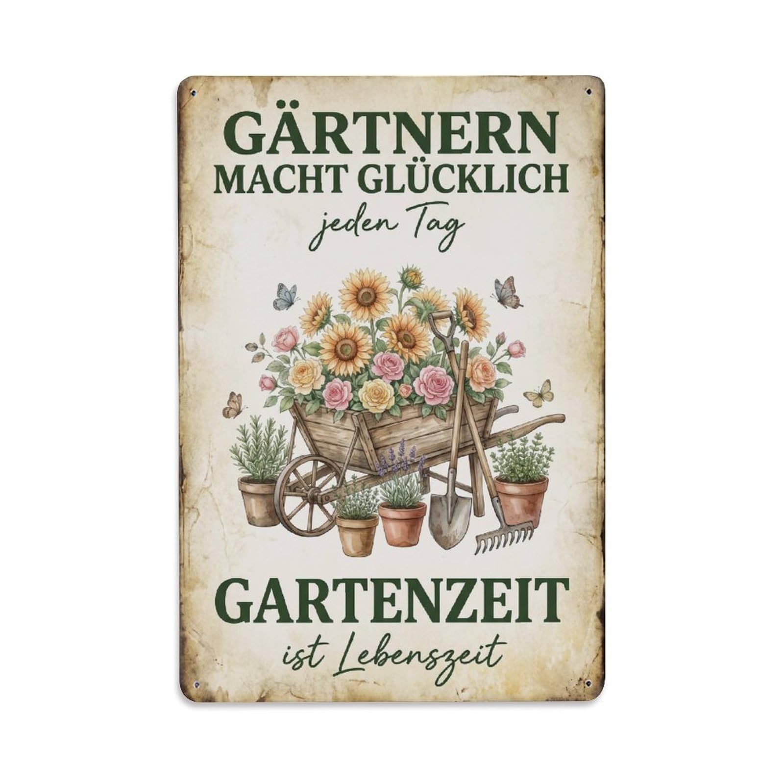 Vintage Funny Garden Makes Happy Rustic Gate Greenery Metal Tin Sign Plaque Wall Decor for Cafe, Club Bar, Office, Garden Metal Poster 8x12Inch