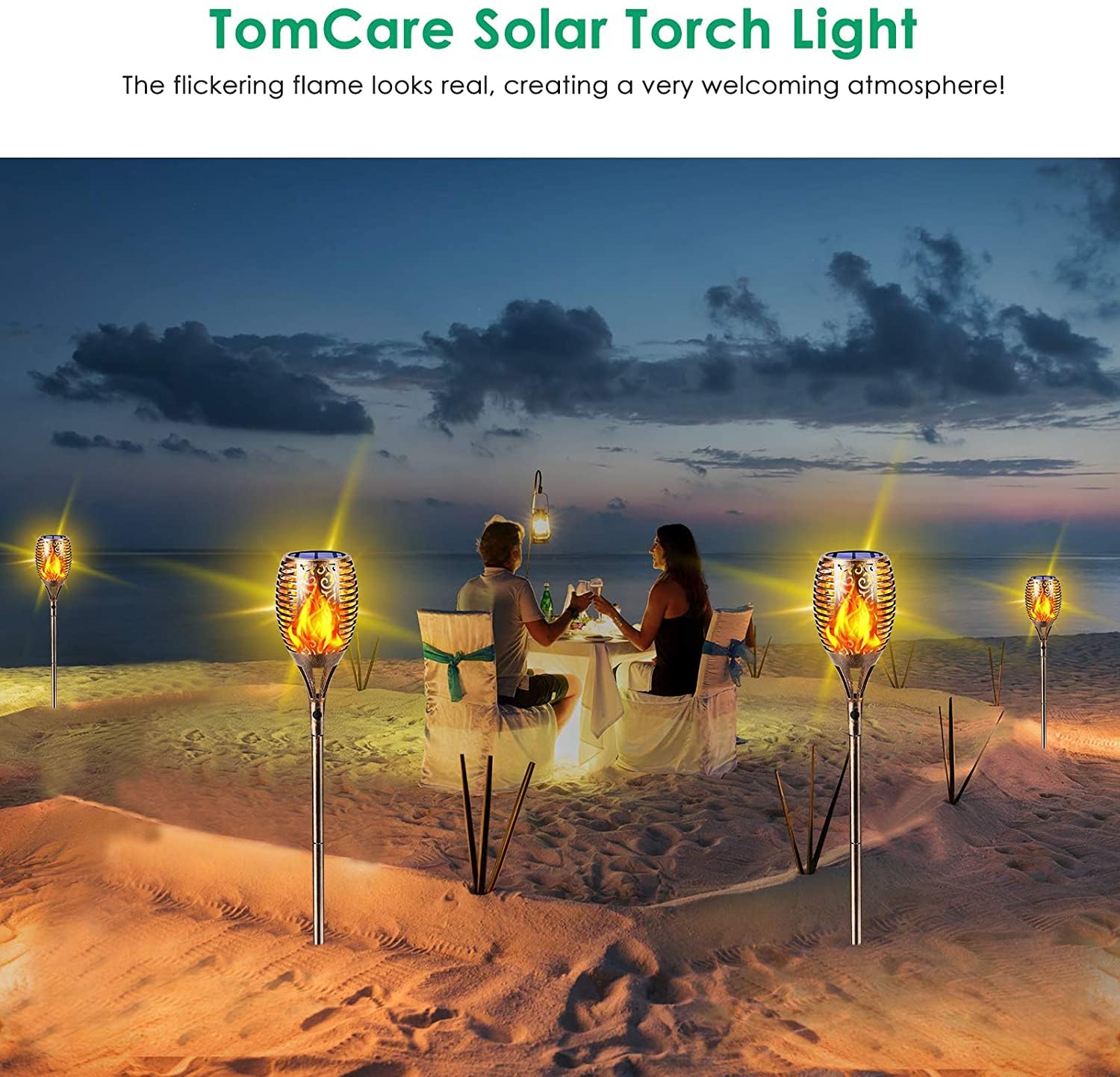 TomCare Luci solari per esterni, 99 LED, fiamma tremolante superiore e grande, 109,2 cm, decorative, impermeabili, ad energia solare, illuminazione paesaggistica, per giardino, patio, cortile