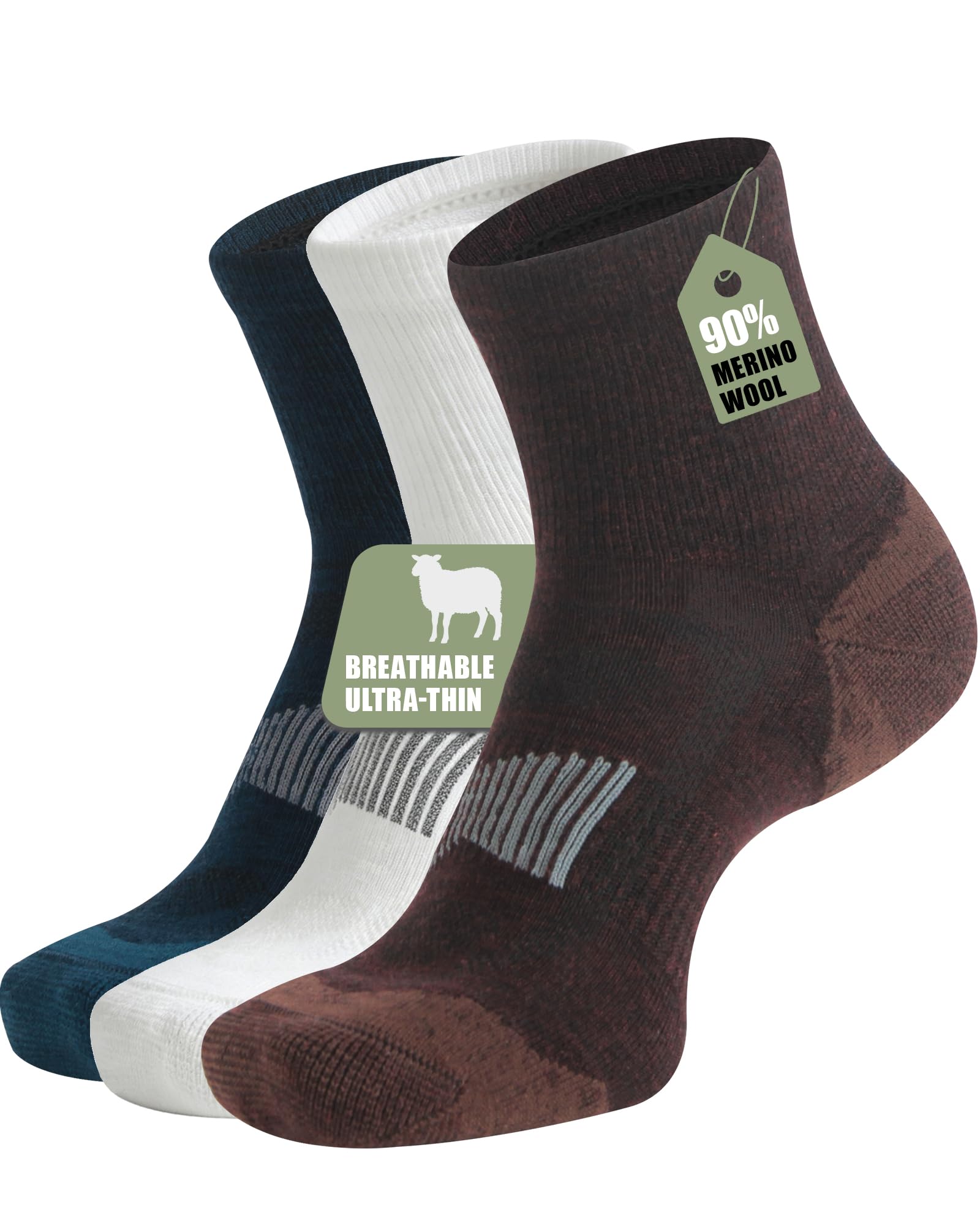 90% Merino Wool Socks for Men Athletic Ankle Socks for Women with Arch Support Breathable Soft Wool Ankle Socks,3 Pairs