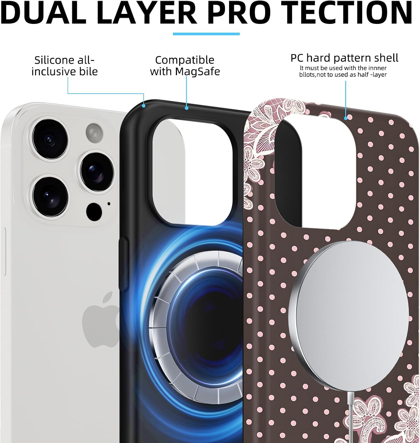 for iPhone 14 Pro Max 6.7"Cute Polka Dot Magnetic Phone Case-Brown image 2