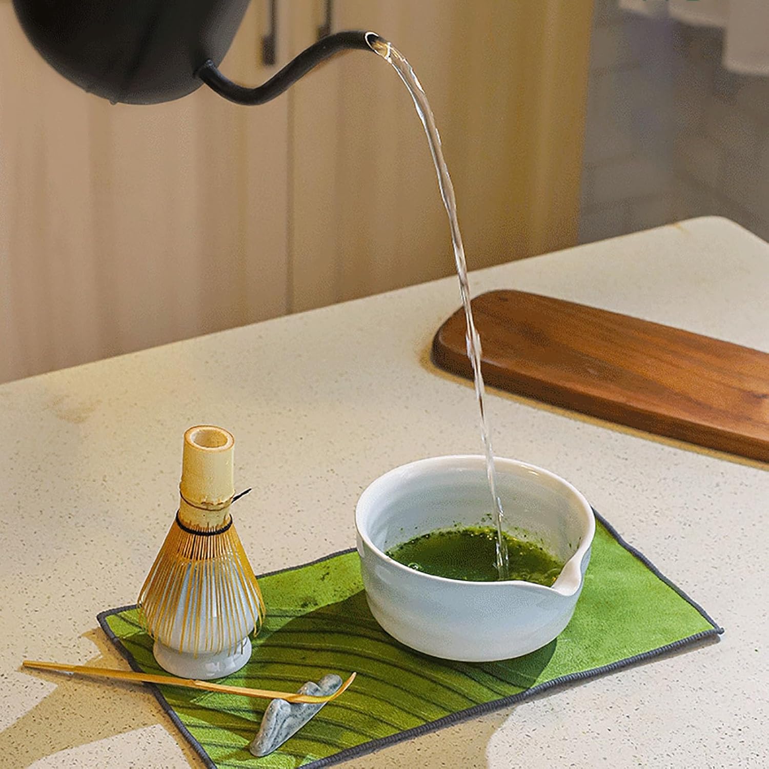 Matcha Tea Set (7pcs) Matcha Whisk, Traditional Scoop, Matcha Bowl, Starter Making Kit For Matcha Tea Ceremony(E)