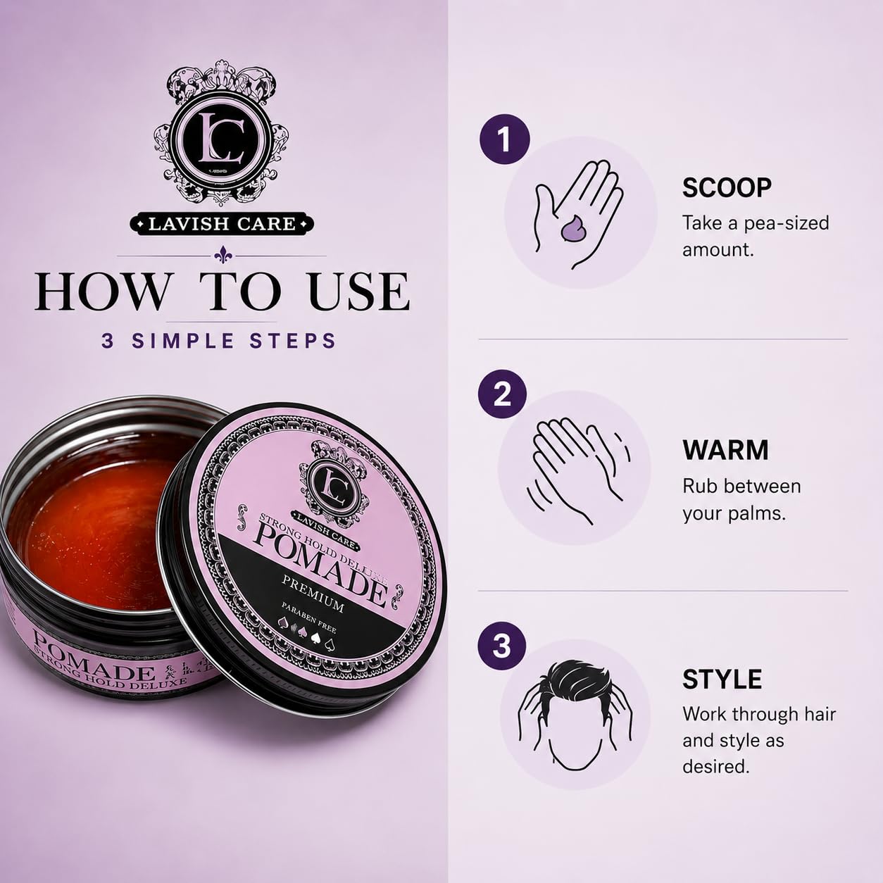 Hair Pomade for Men, Water Based Strong Hold Hair Styler with Shiny Finish, Strong Control Men’s Grooming Pomade, Easy to Wash Out, 3.5oz
