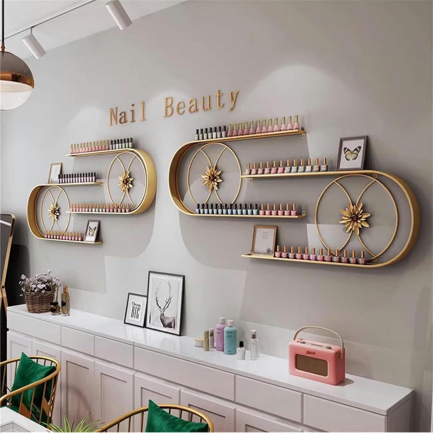 Scaffali per Smalti per Unghie Montati Parete, Scaffali for smalti for unghie a forma di U, organizer for cosmetici montato a parete in metallo da 2 pezzi, supporto for display da parete multifunziona