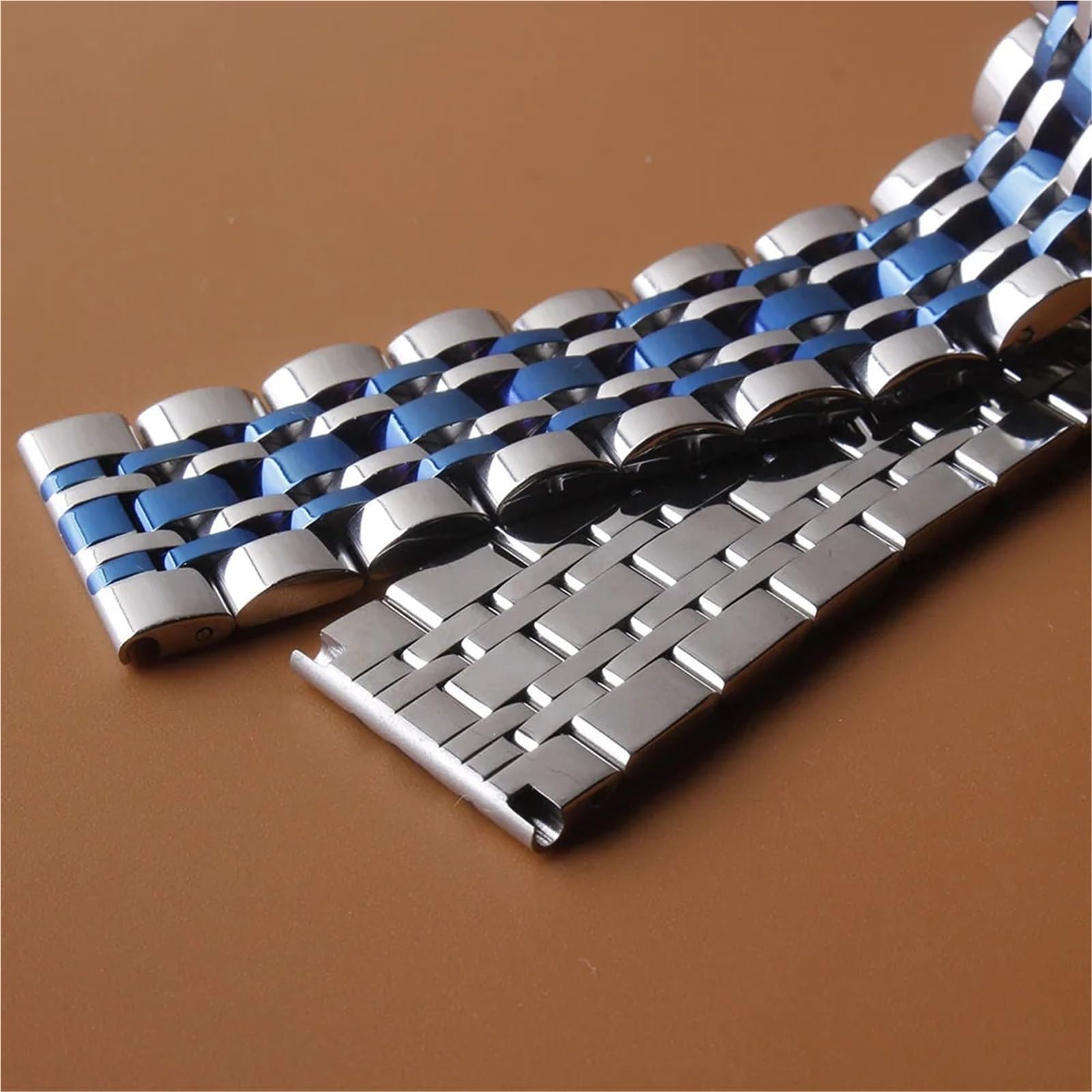 Correa de Reloj de Acero Inoxidable Correa de Reloj de Acero Inoxidable Plateada con línea Azul, Correa de Reloj Pulida de Metal, Accesorios de muñeca de 22mm y 20mm