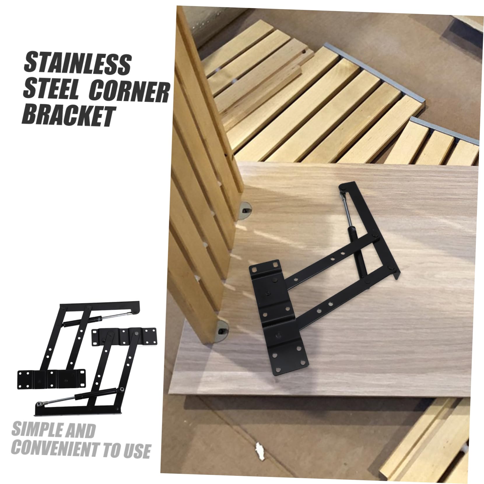 Soporte de Elevación Plegable de Resorte para Muebles 1 Par | Hierro Negro, Estructura Robusta, para Mesa Funcional y Telescópica, Ahorro de Espacio