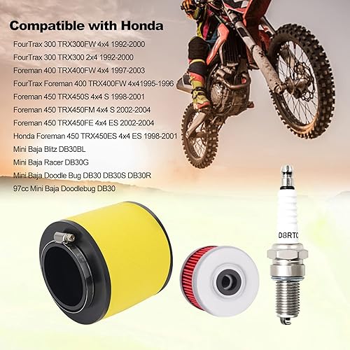 Miniatura 6 de Filtro de aire 17254-HC5-900 y filtro de aceite y bujía compatible con TRX300 TRX300FW TRX400FW TRX450S TRX450ES TRX450FE TRX450FM 1992-2000