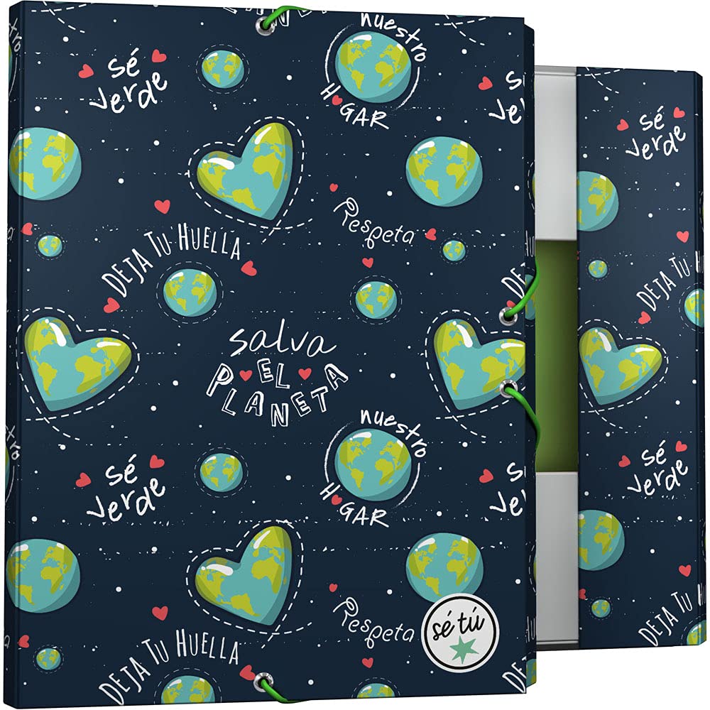 Grafoplás 82402622 Folder, 3 Flaps, Lined Cardboard, Hardcover, Folio Size, Be You, Planet, FSC Certified