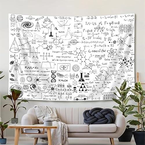 Miniatura 1 de SAOLUIS Tapiz de matemáticas, tapiz educativo para aula, tapiz de fórmulas científicas, tapiz blanco y negro para colgar en la pared para