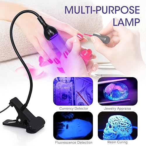 Miniatura 4 de Vishine Lámpara de uñas UV, luz negra LED UV de 395 nm, lámpara UV para uñas con cuello de cisne flexible y abrazadera, luz de uñas de gel negra
