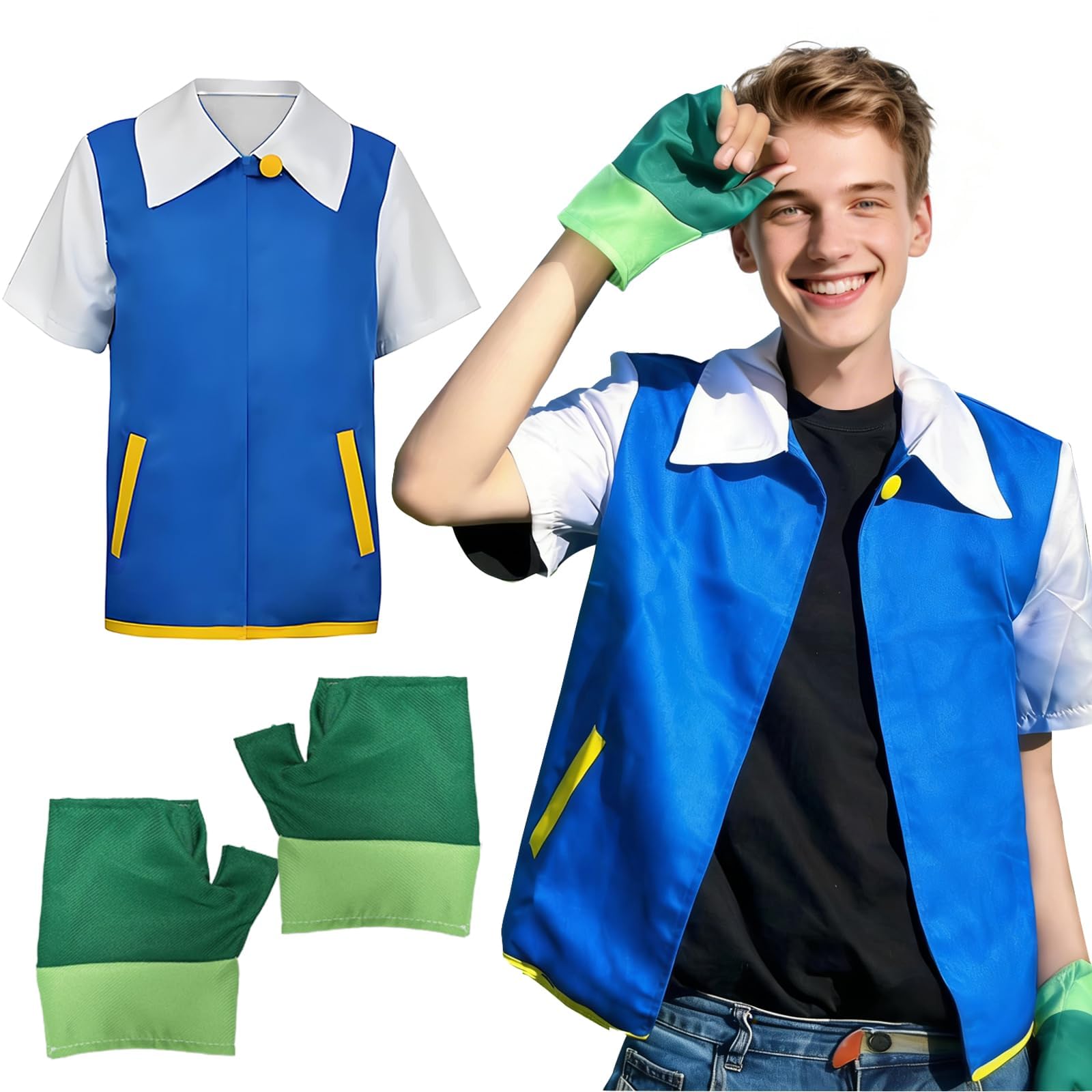 Disfraz de Anime para Cosplay, Chaqueta Azul, Juego de Guantes, Disfraz Clásico de Anime, Disfrazs de Cosplay para Hombre y Mujer, para Halloween y carnaval, Actuaciones Escénicas, Ropa