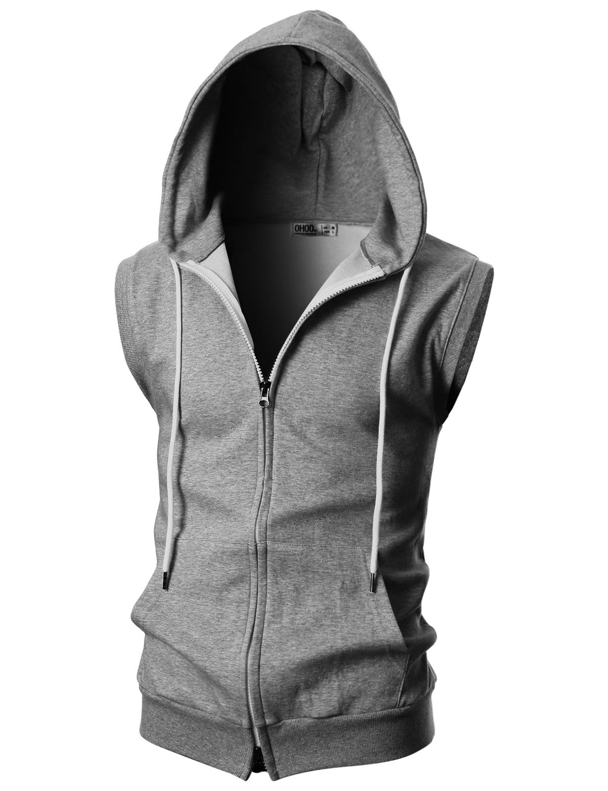Ohoo Mens Slim Fit Sleeveless Lightweight Zip Up Hooded Sweatshirt Vest Hoodie