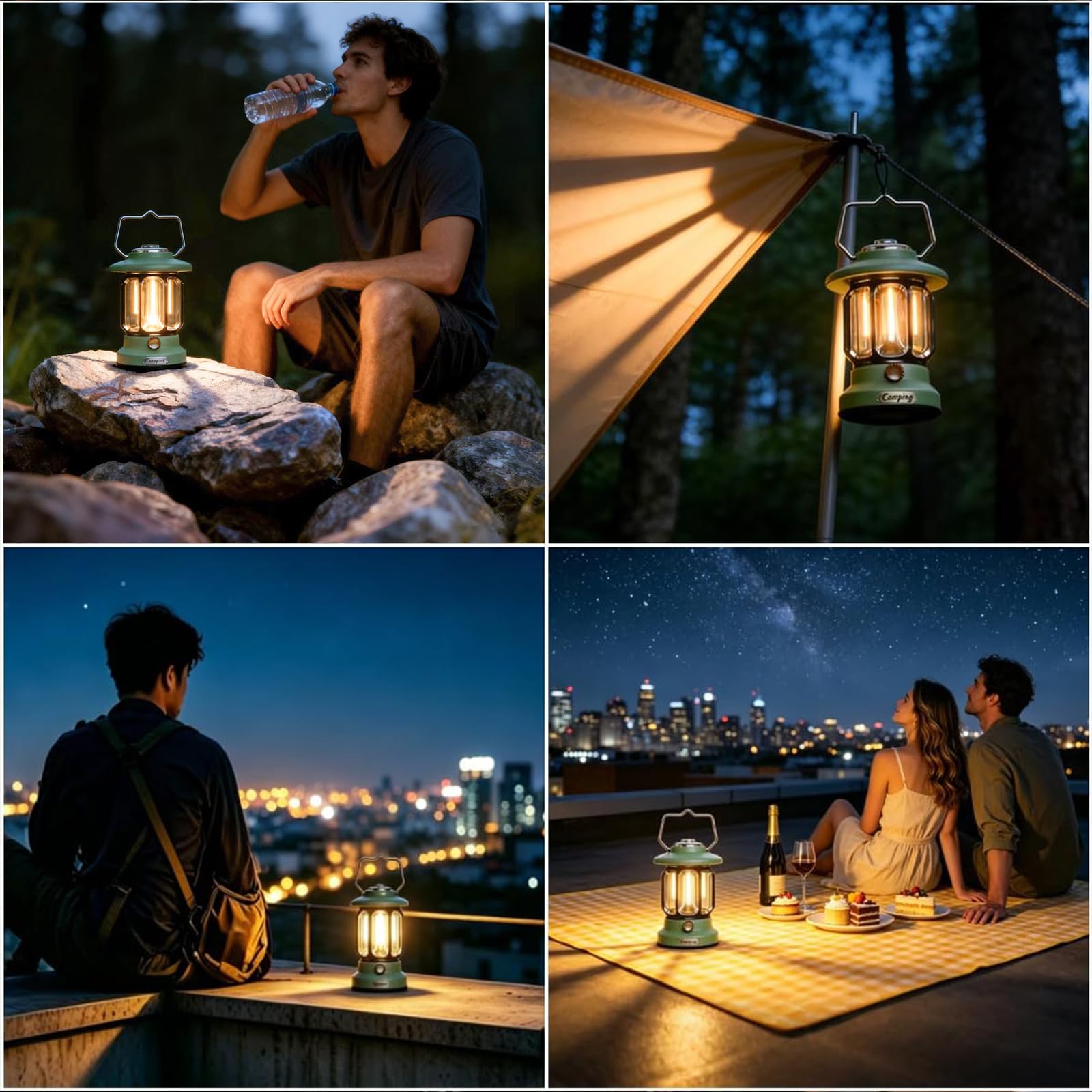 Lanterna da campeggio ricaricabile, lanterna portatile per interruzioni di corrente, lampada d'atmosfera romantica per feste, tende, vacanze, escursioni