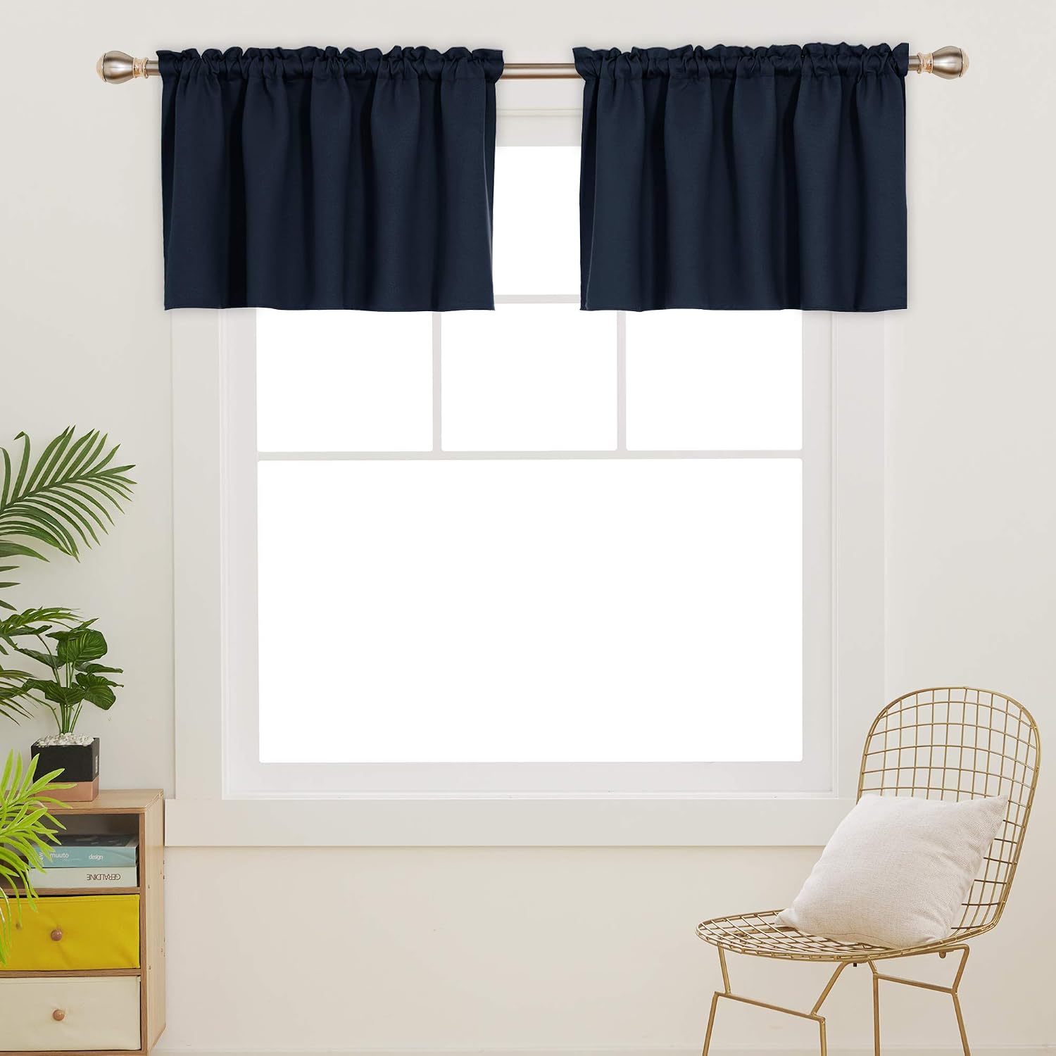 Deconovo Navy Blue Valances for Window Kitchen Valance Textured Embossed Blackout Valance Curtain 52x18 Inch 2 PCS