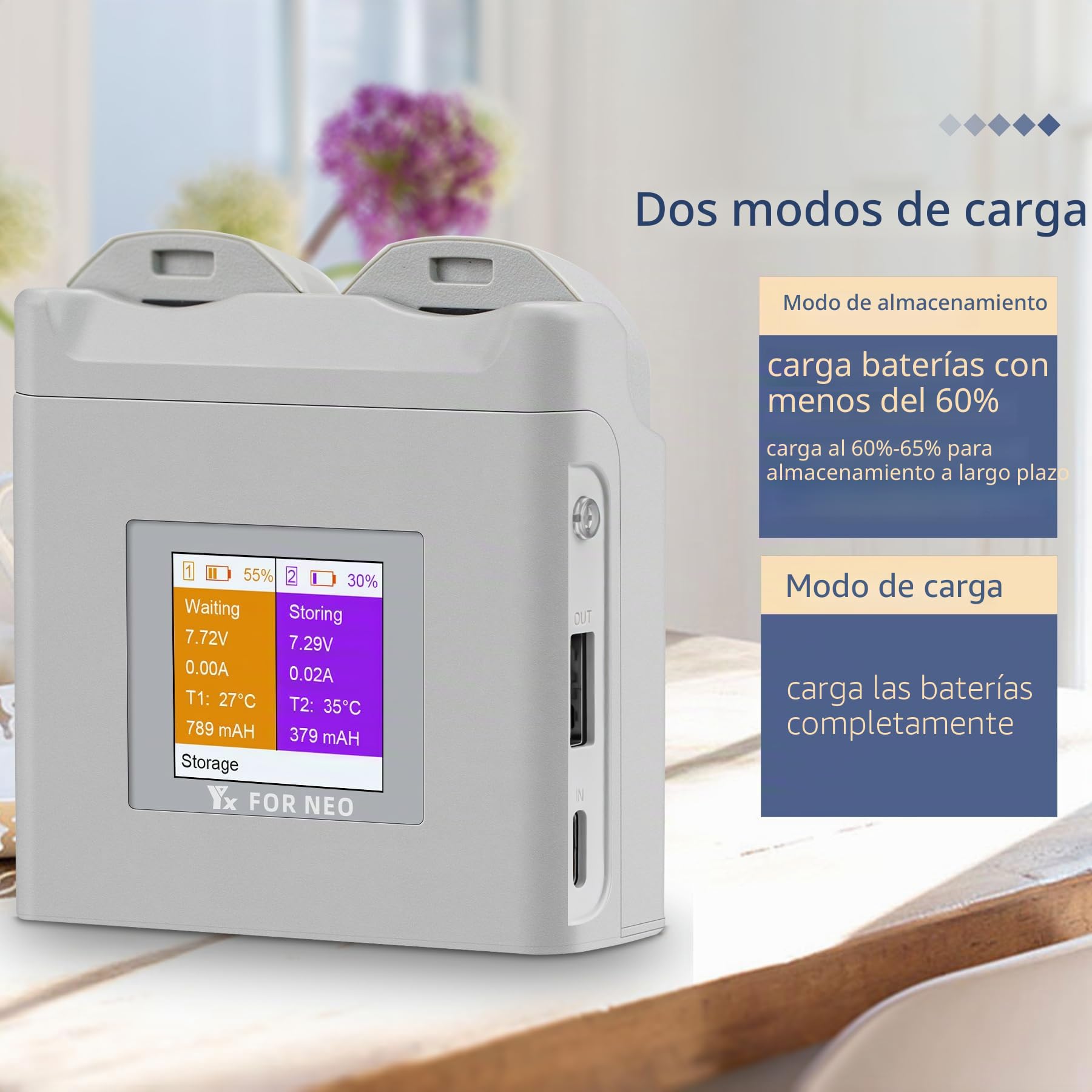 Cargador de batería dual multifunción LCD con carga de almacenamiento para DJI Neo Drone, hub de carga bidireccional, carga rápida 2 accesorios de baterías