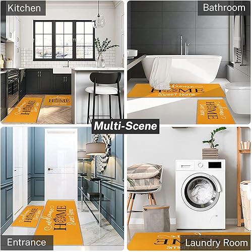 Miniatura 7 de Home Sweet Home - Juego de 2 alfombras y tapetes de cocina antideslizantes y lavables, alfombra de pasillo de cocina de calabaza naranja otoñal,