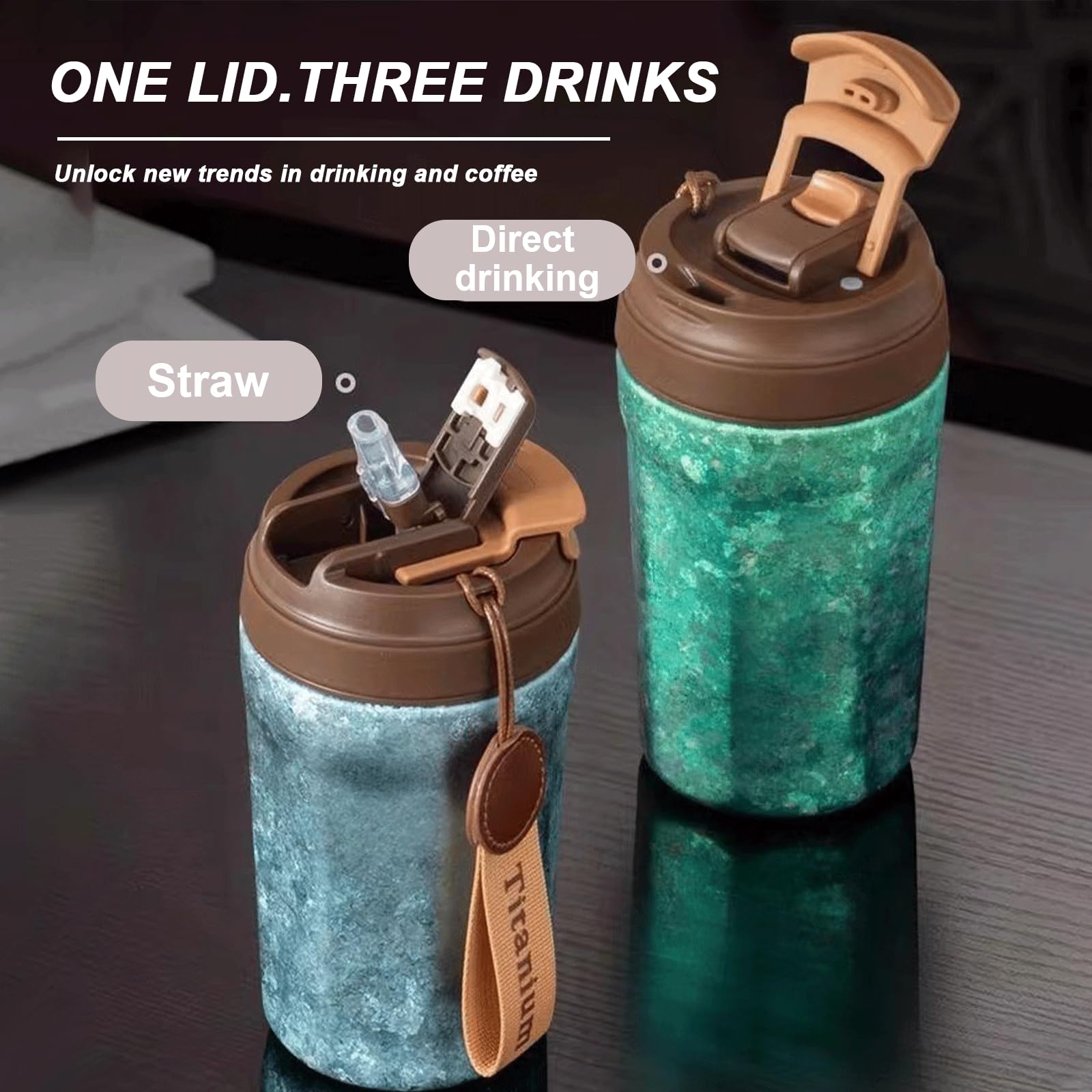 Titan Thermobecher mit Trinkhalm, 400 ml, Kaffeebecher to Go mit Deckel, vakuumisoliert & auslaufsicher, doppelwandiger Reisebecher für warme und kalte Getränke, Grün
