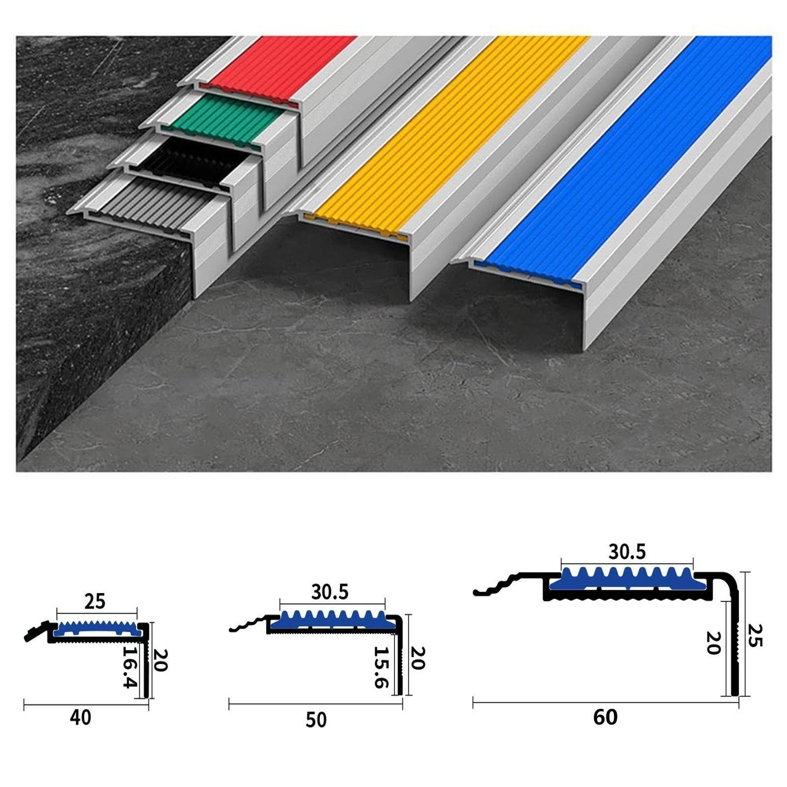 Listwa krawędziowa schodów, listwa antypoślizgowa ze stopu aluminium z gumową wkładką, odpowiednia do użytku wewnątrz i na zewnątrz(Gray,50x20mm)