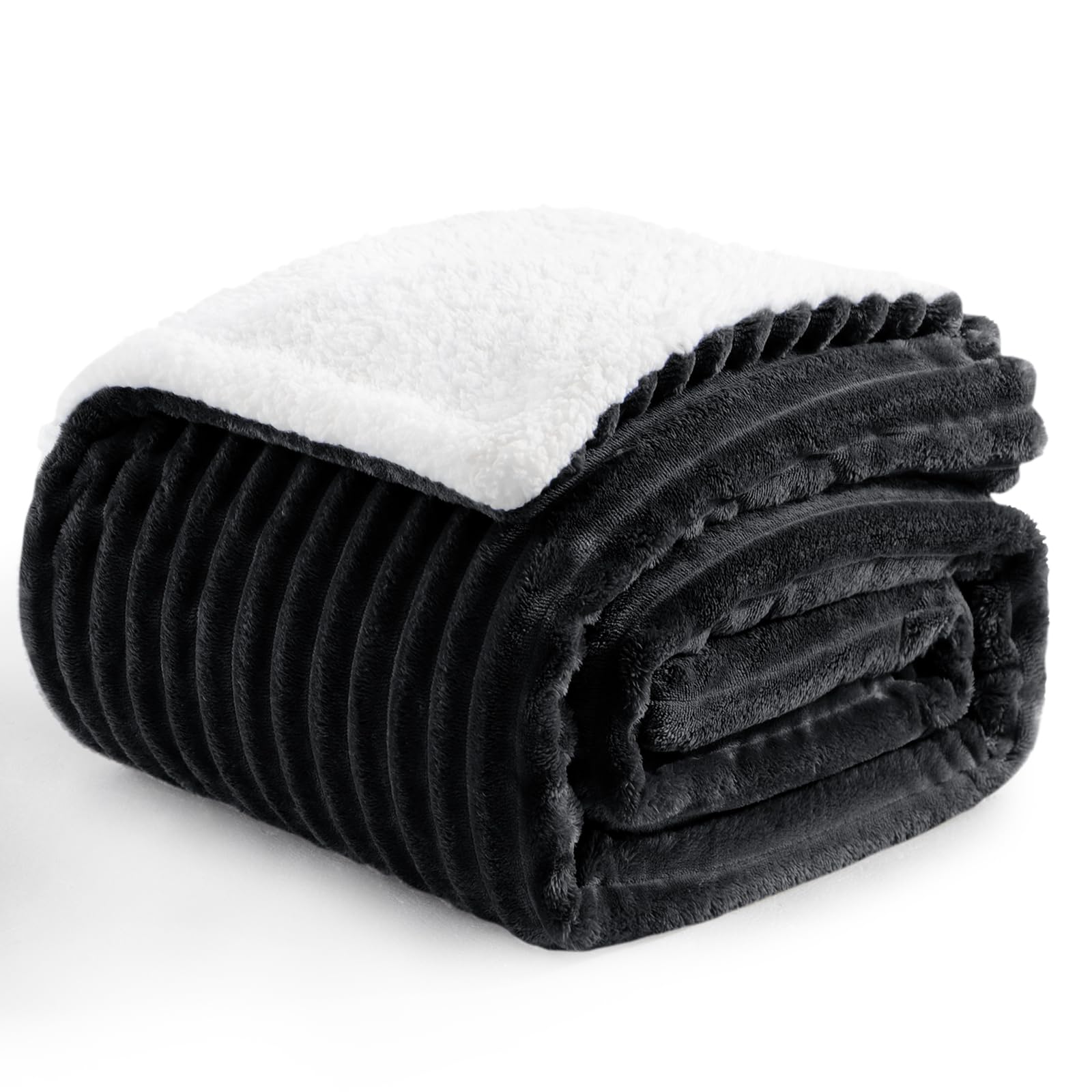 Aisbo Manta Cama Invierno para Cama, Sherpa Franela Reversible Polar con Cordón para Sofá, Borreguito Gruesa, Suave, Caliente, Sillón, Transpirable para Invierno (Negro, 130 x 150 cm)