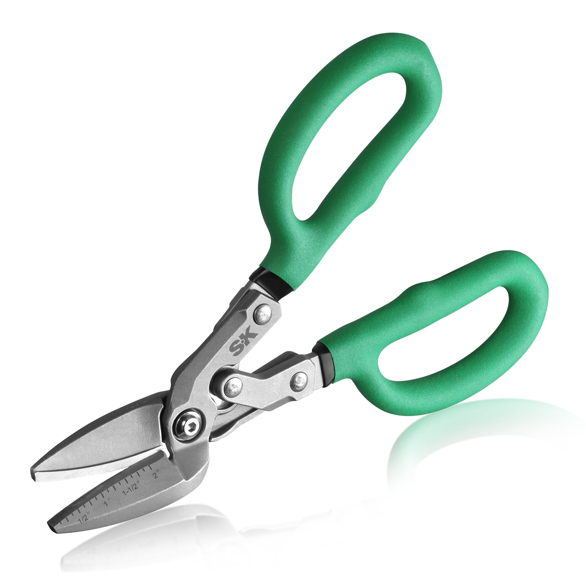 SK 10" Bent Compound Action Tin Snips, Metal Shears with Drop Forged Blades, Heavy Duty Metal Cutter Scissors, Ergonomic Handle for Comfortable Grip