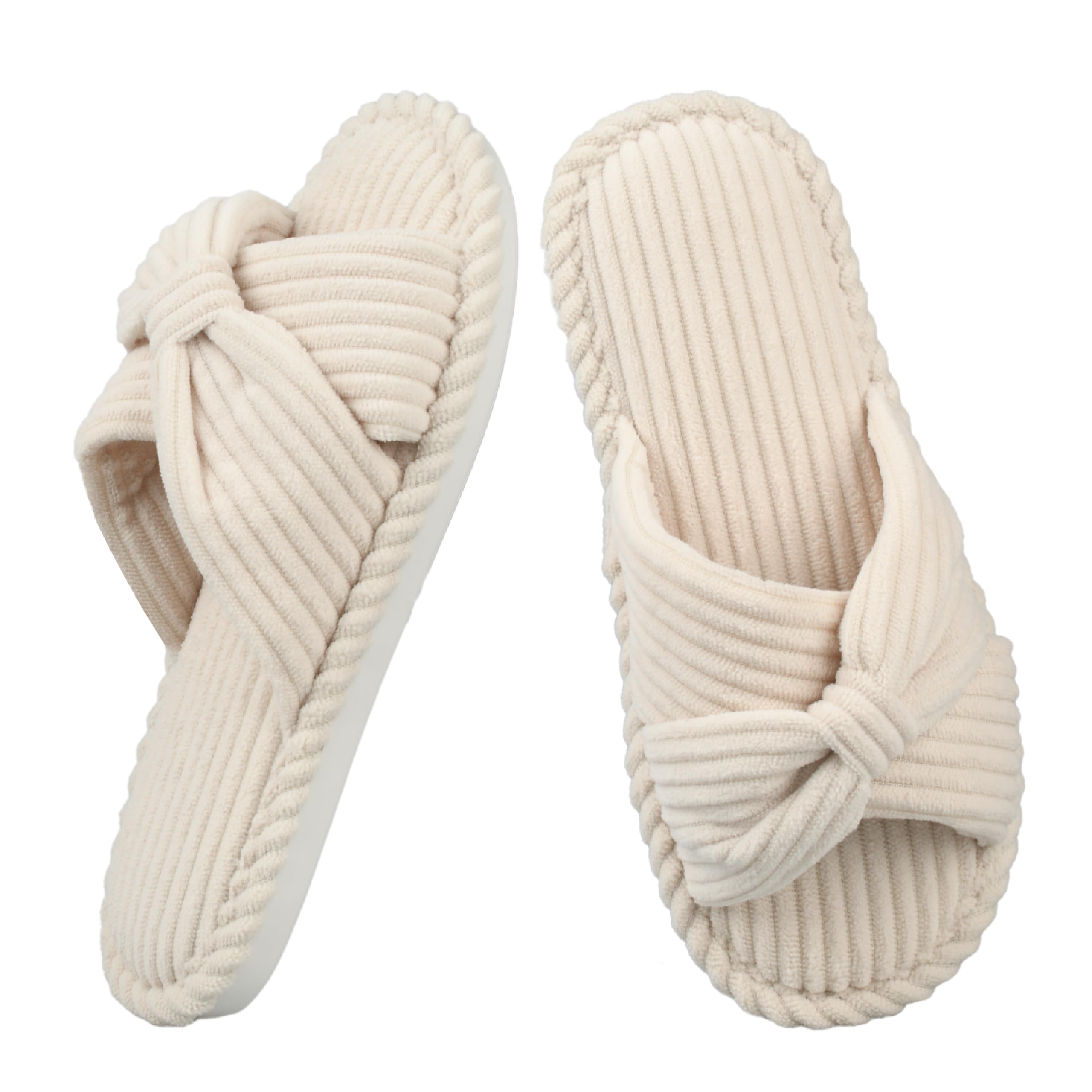 Slippers for Women Open Toe Memory Foam Slipper non-slip House Slippers for Woman Corduroy Bow Slipper Comfortable Soft