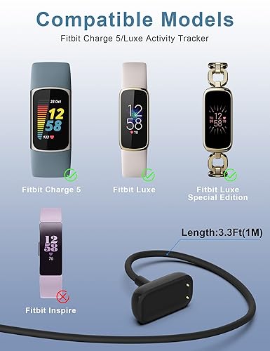 Miniatura 2 de Bicmice Cable de carga para Fitbit Luxe Fitness Tracker Charge 5 Reemplazo Smartwatch Cable de carga USB Cable de 3.3 pies