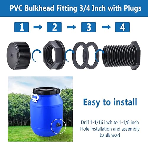 Miniatura 10 de Montaje de mamparo de PVC de 34 pulgadas con enchufes, adaptador de manguera de jardín con kit de abrazadera, conector de tanque de agua, accesorio