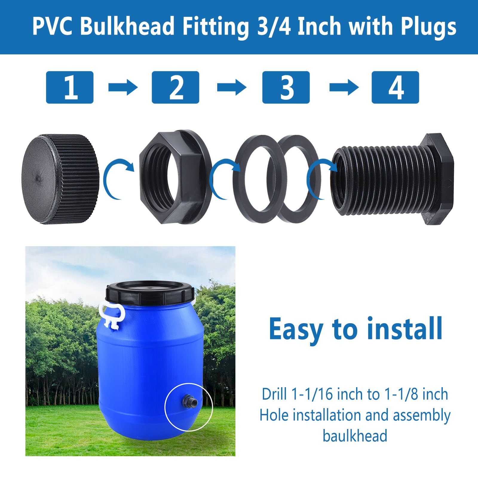3 Inch Pvc Bulkhead Fittings Bulkhead Fitting 3/4 Inch, 5 Pcs PVC