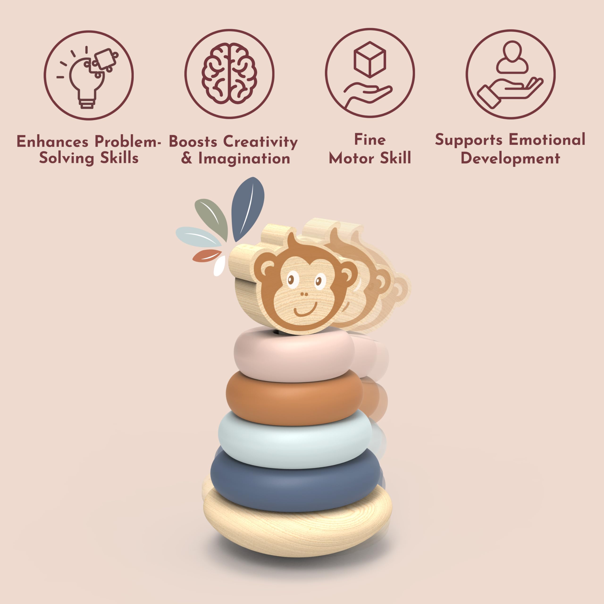 SPEEDY MONKEY Roly Poly Stacking Toys - Giocattoli impilabili in legno di alta qualità, atossici, per bambini da 6 a 12 mesi, regali colorati ed educativi per bambini, per genitori, mamme e amici
