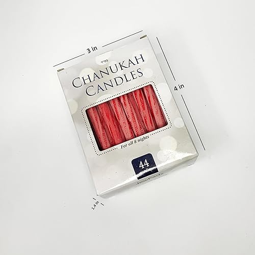 jewFadz Chanukah - Velas regulares de color rojo para menorá, celebraciones tradicionales judías de Hanukkah, caja individual de 44 velas