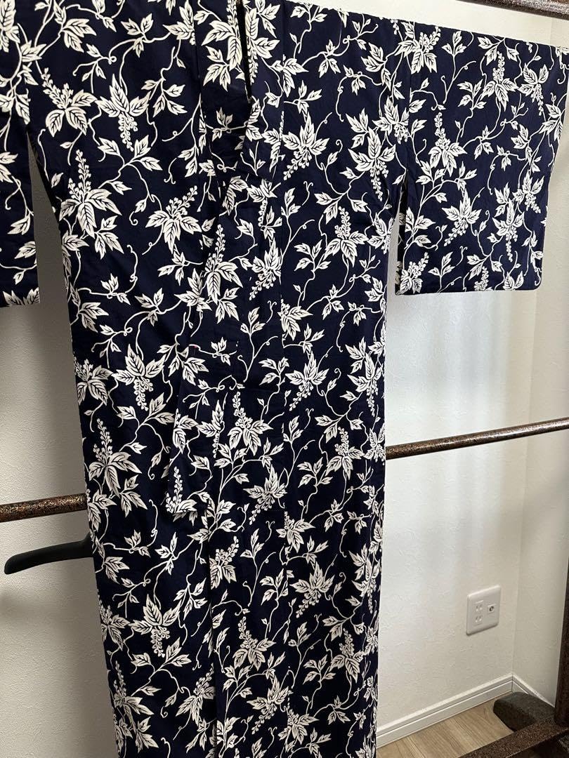 超美品綿コーマ本染浴衣着物夏物158㎝水色紺白紺シンプル