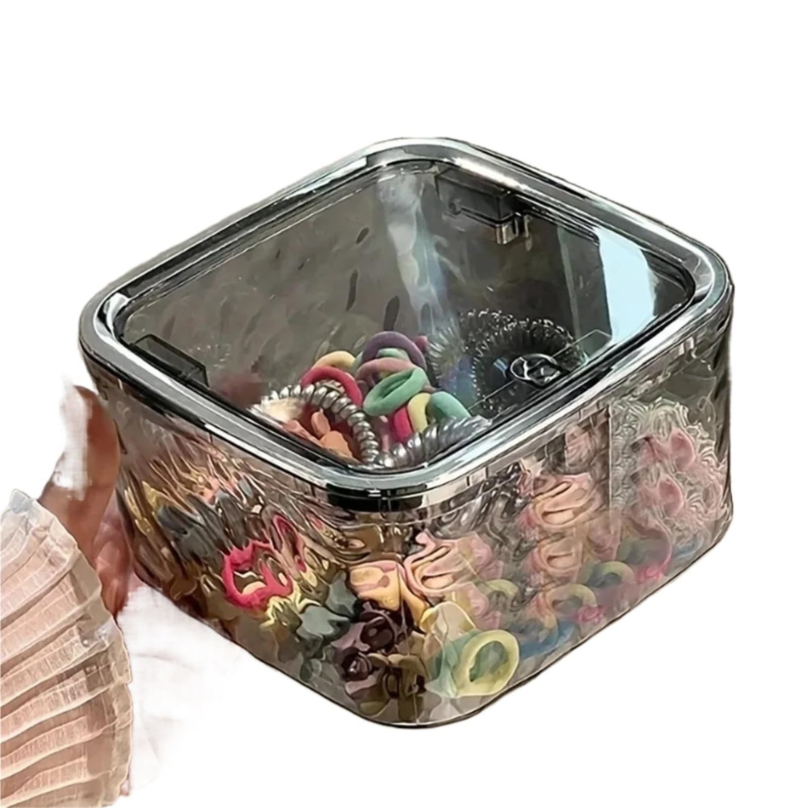 WEQYFDC Hair Tie Organizer Box Multi-function Transparent Plastic Storage Box With Lid Laundry Powder Container Hair Accessories(Gray)