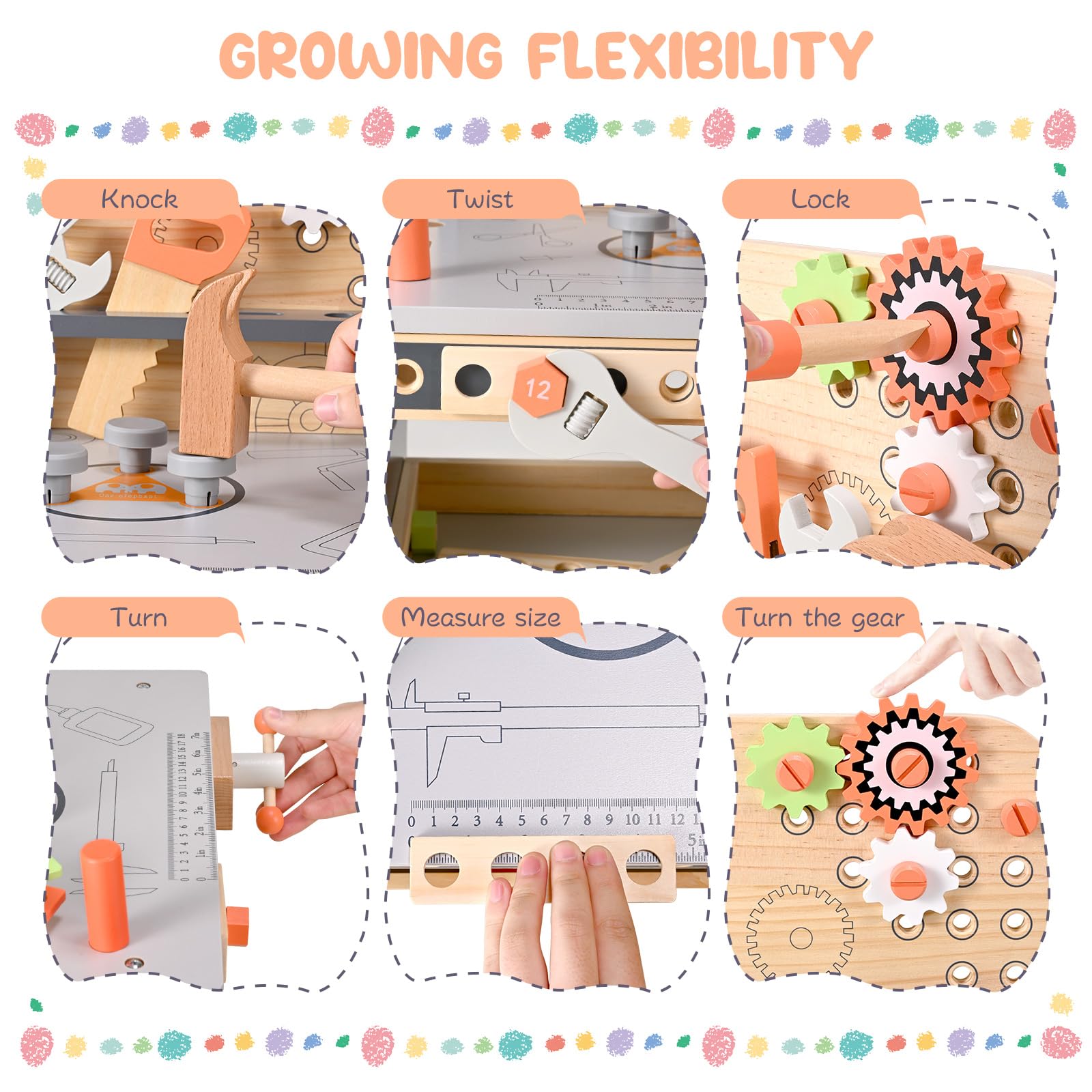 Établi en Bois pour Enfants, Outils de Jeu Banc à Outils en Bois Multifonction Maintenance des simulations Tableau d'outils de démontage des vis et écrous pour Les 3 Ans et Plus